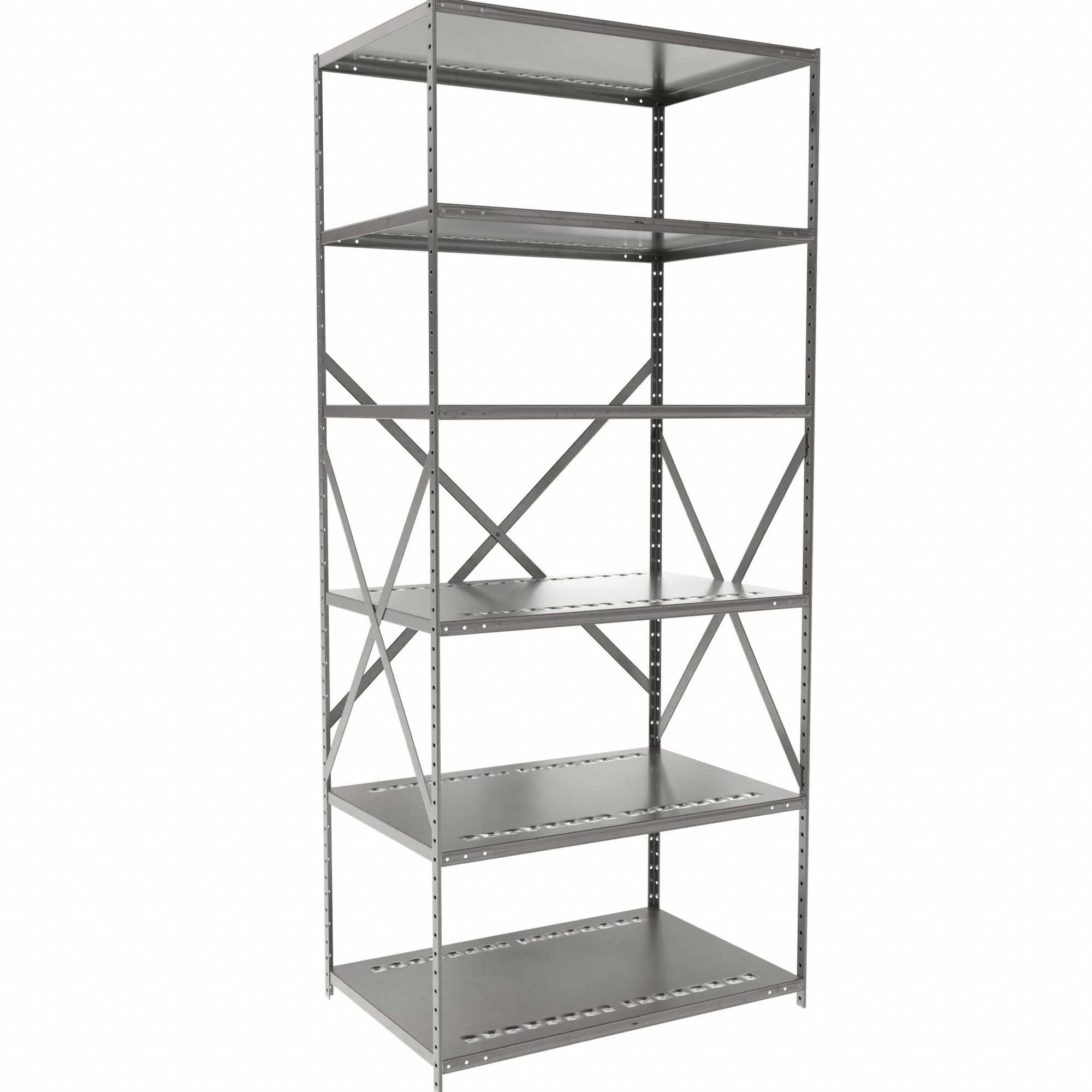 Metal Shelving: Starter, Heavy-Duty, 36 in x 24 in, 84 in Overall Ht, 6 Shelves