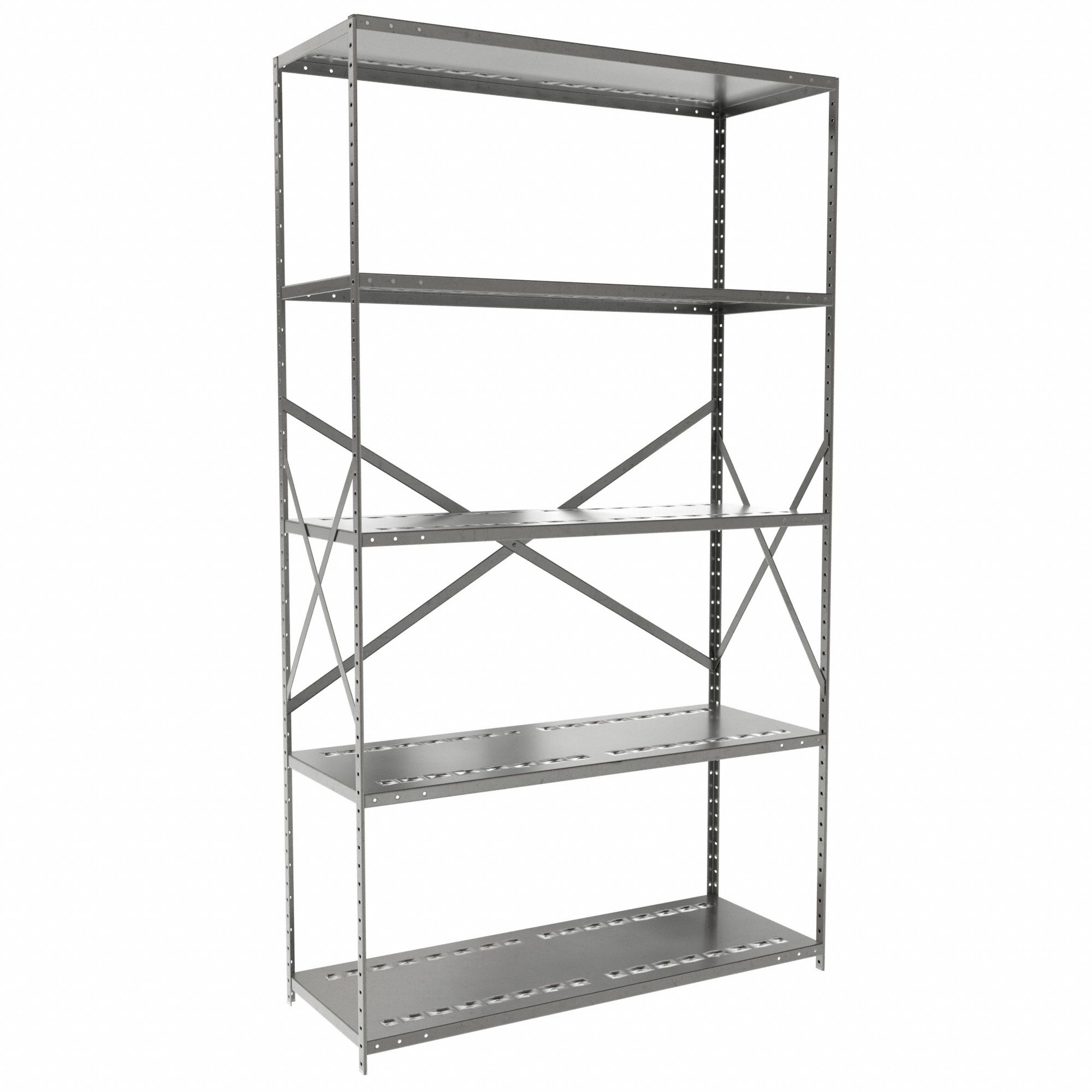Metal Shelving: Starter, Heavy-Duty, 48 in x 18 in, 84 in Overall Ht, 5 Shelves