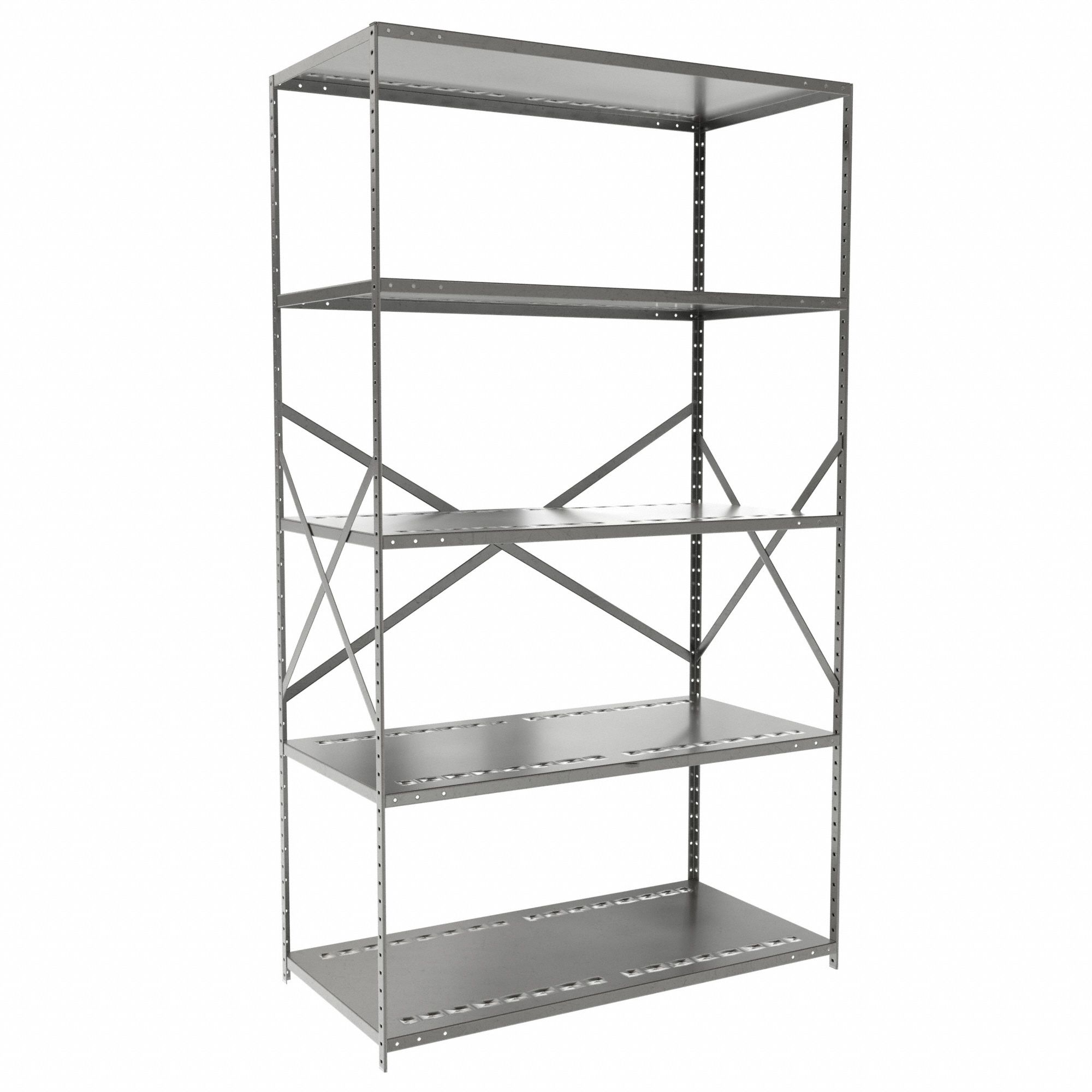 Metal Shelving: Starter, Heavy-Duty, 48 in x 24 in, 84 in Overall Ht, 5 Shelves