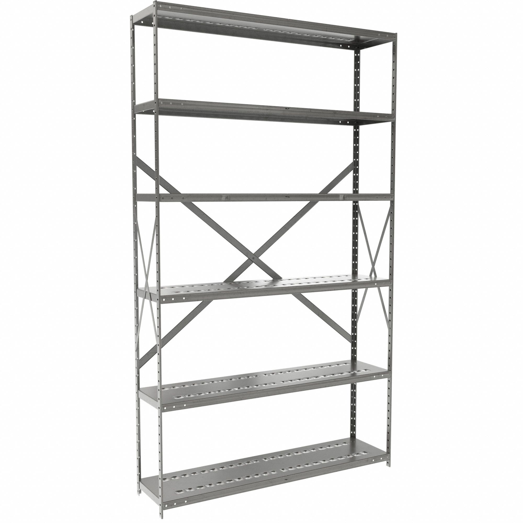 Metal Shelving: Starter, Heavy-Duty, 48 in x 12 in, 84 in Overall Ht, 6 Shelves