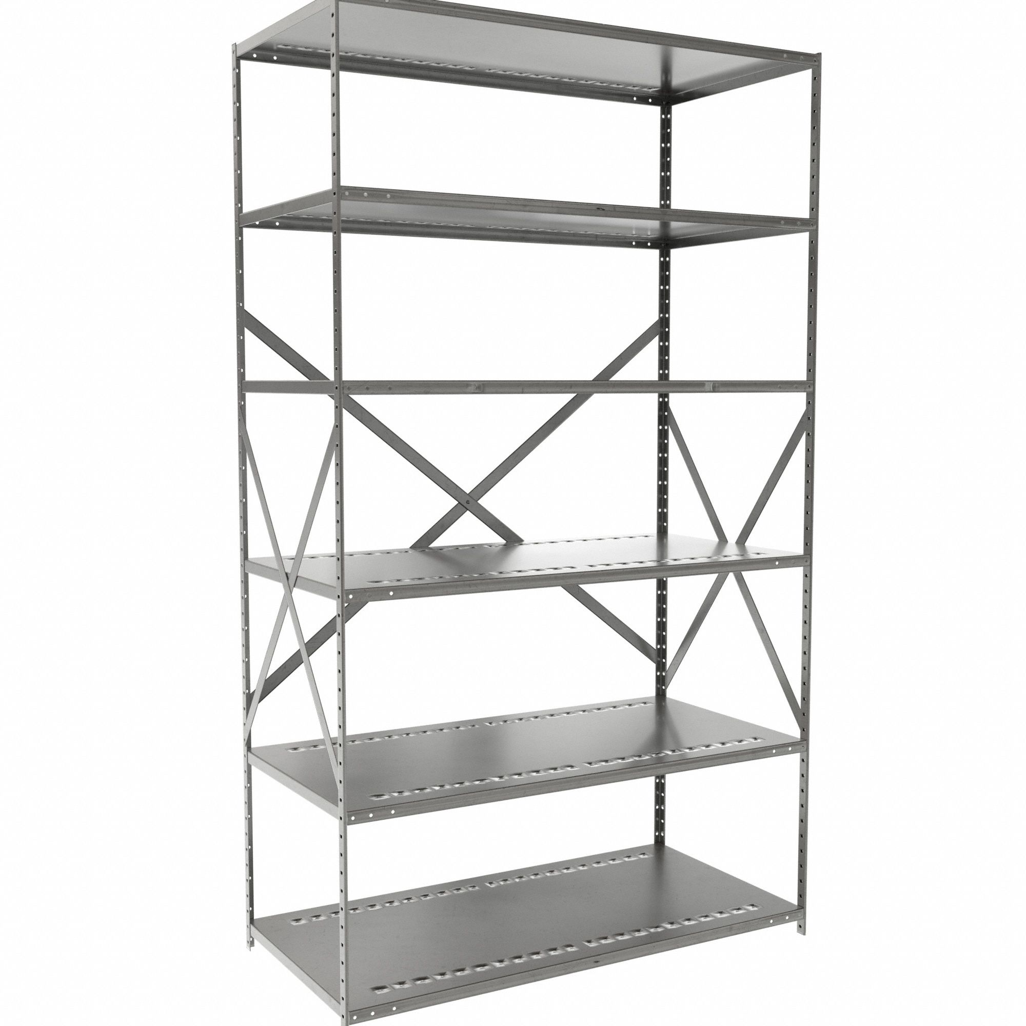 Metal Shelving: Starter, Heavy-Duty, 48 in x 24 in, 84 in Overall Ht, 6 Shelves