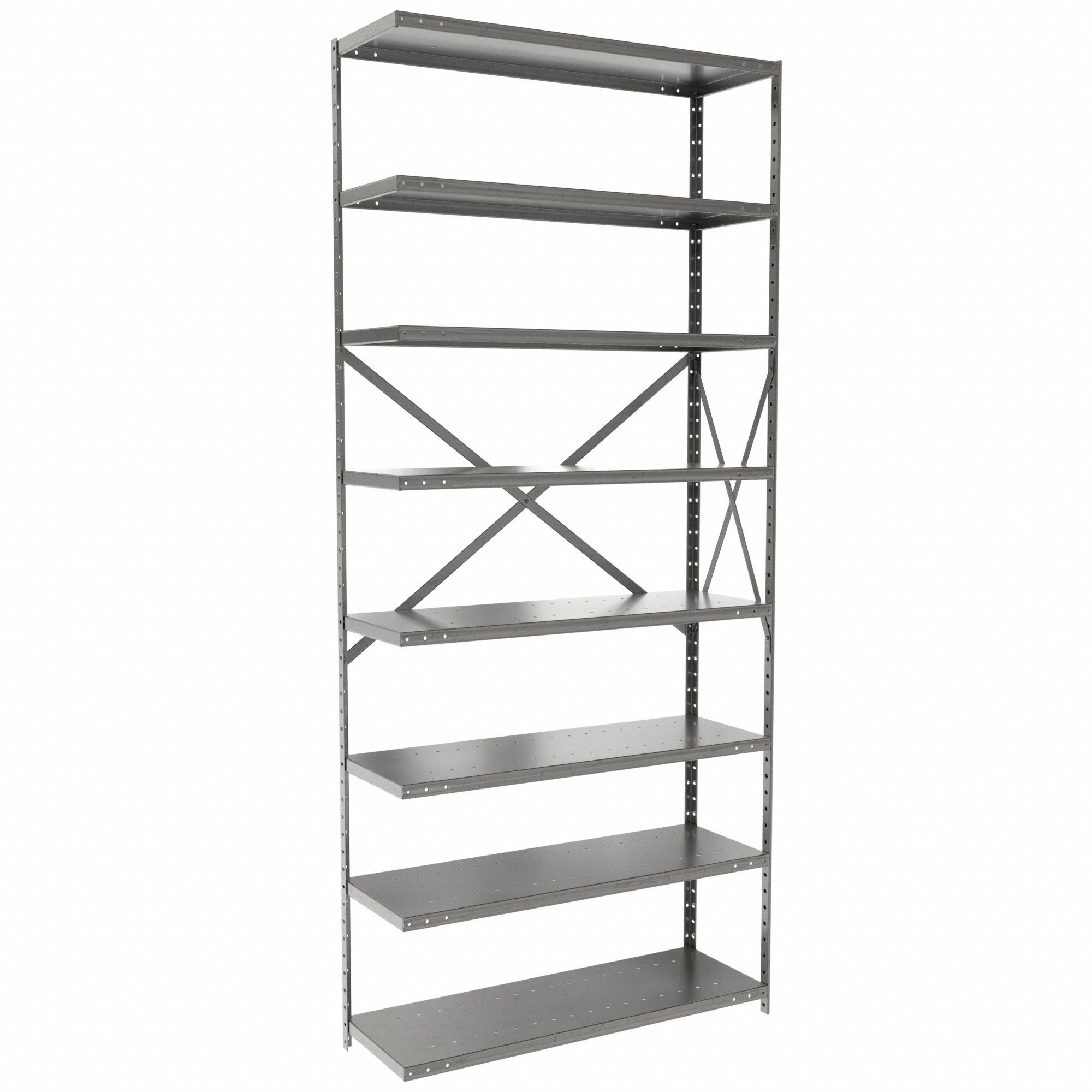 Metal Shelving: Add-On, Heavy-Duty, 36 in x 12 in, 84 in Overall Ht, 8 Shelves