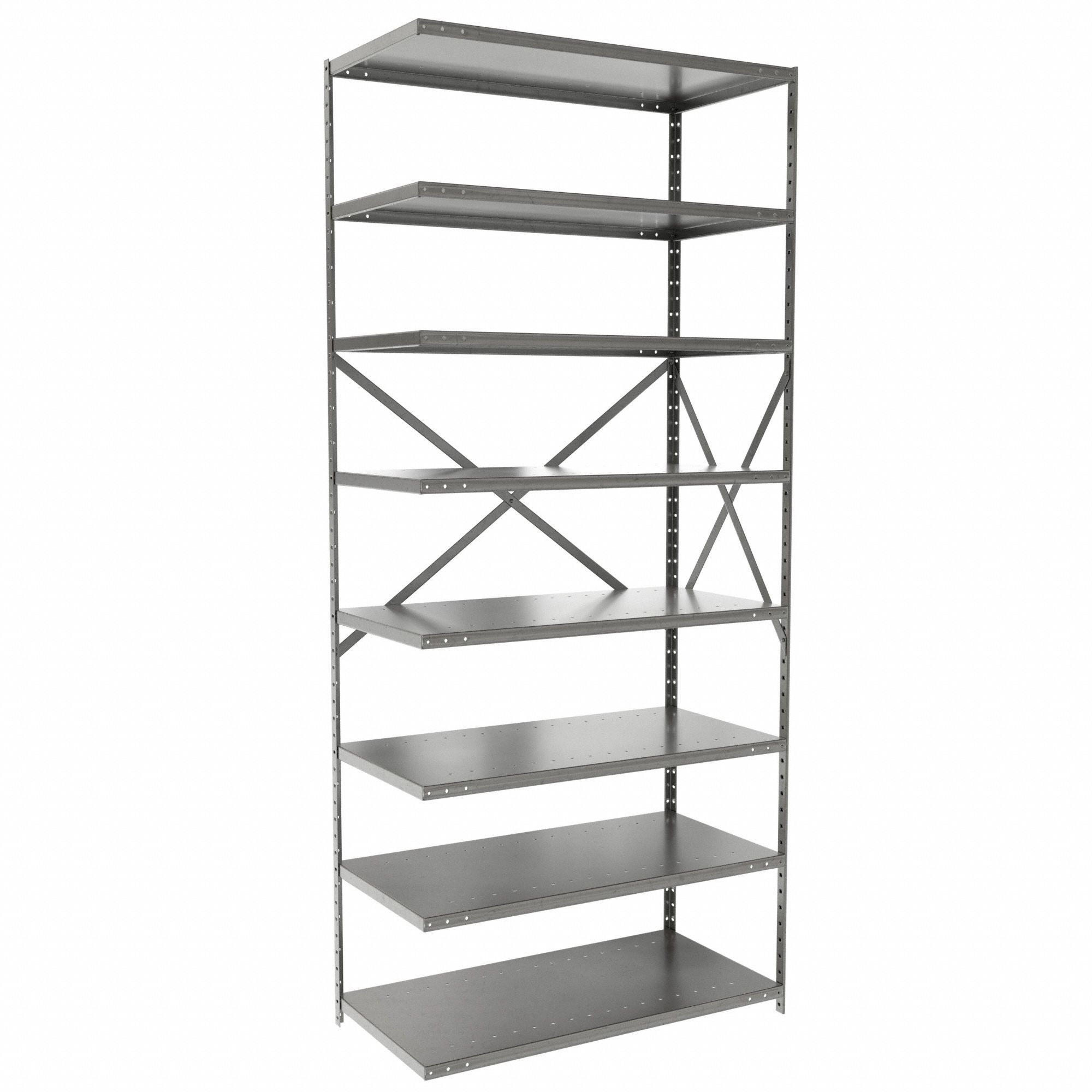 Metal Shelving: Add-On, Heavy-Duty, 36 in x 18 in, 84 in Overall Ht, 8 Shelves
