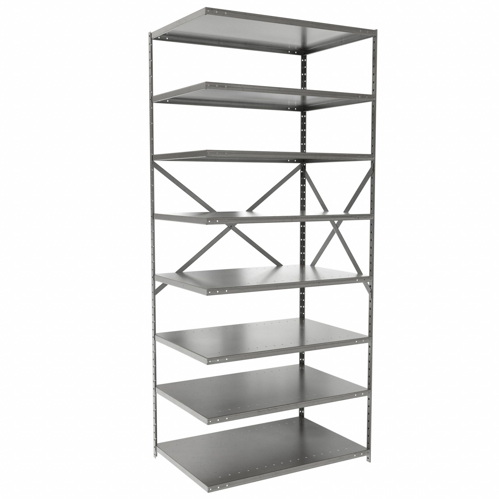 Metal Shelving: Add-On, Heavy-Duty, 36 in x 24 in, 84 in Overall Ht, 8 Shelves