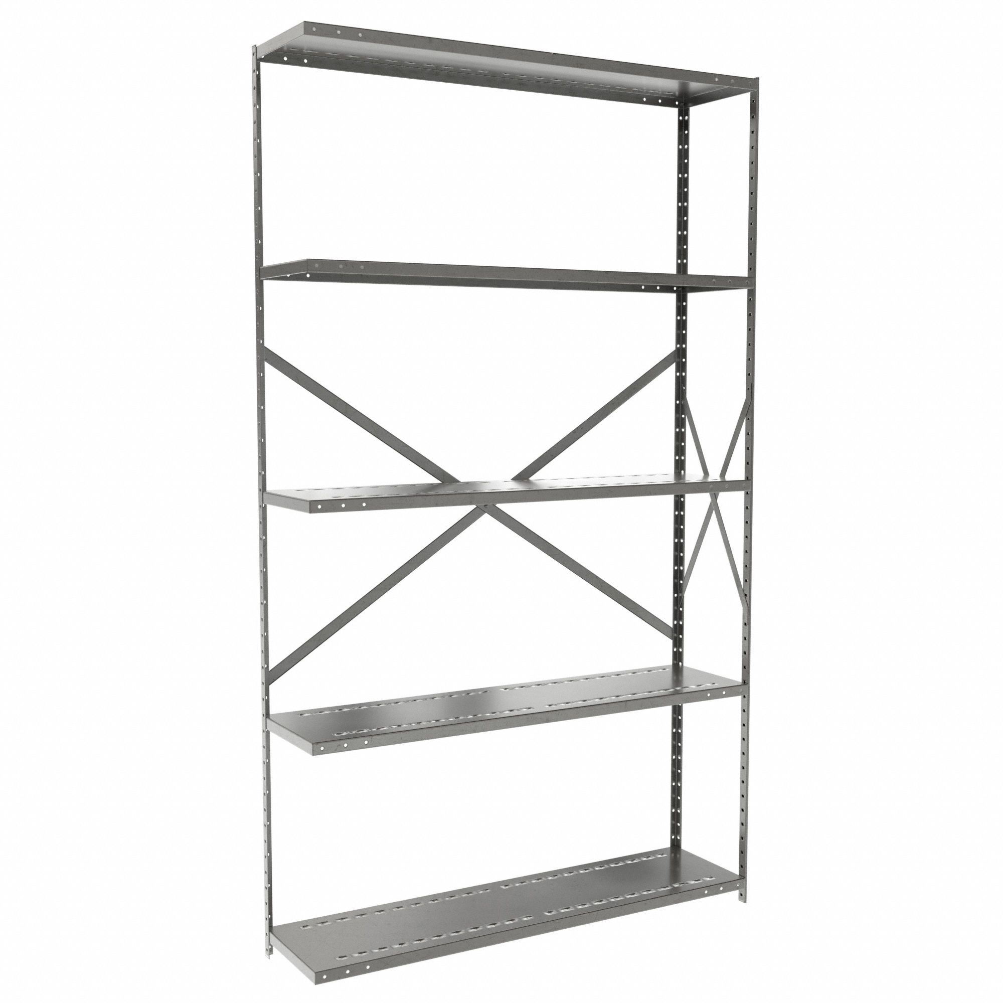 Metal Shelving: Add-On, Heavy-Duty, 48 in x 12 in, 84 in Overall Ht, 5 Shelves