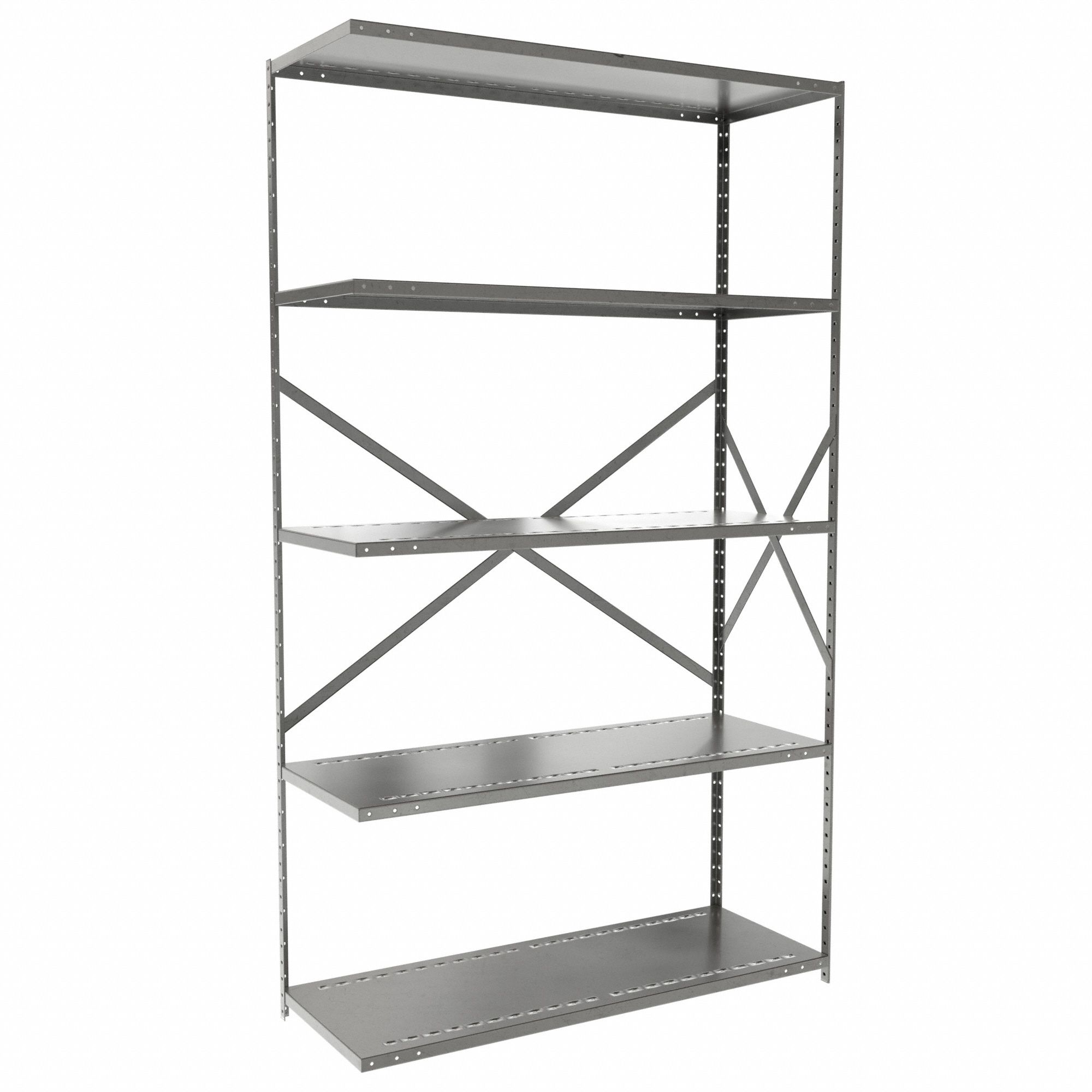 Metal Shelving: Add-On, Heavy-Duty, 48 in x 18 in, 84 in Overall Ht, 5 Shelves
