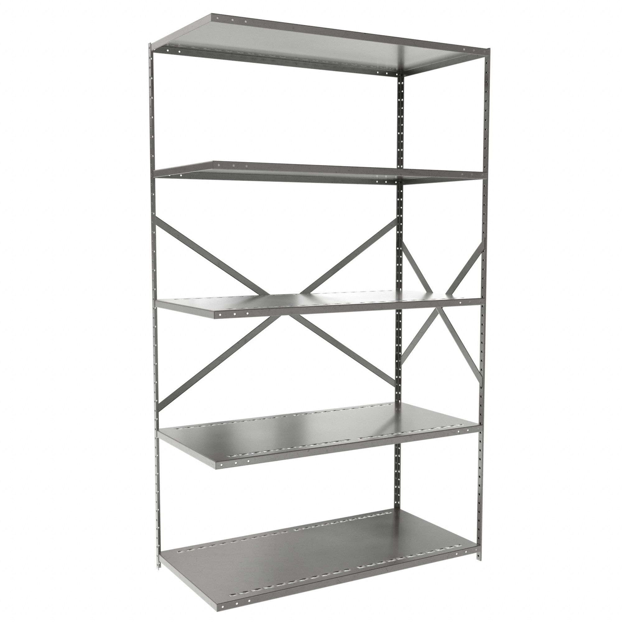 Metal Shelving: Add-On, Heavy-Duty, 48 in x 24 in, 84 in Overall Ht, 5 Shelves