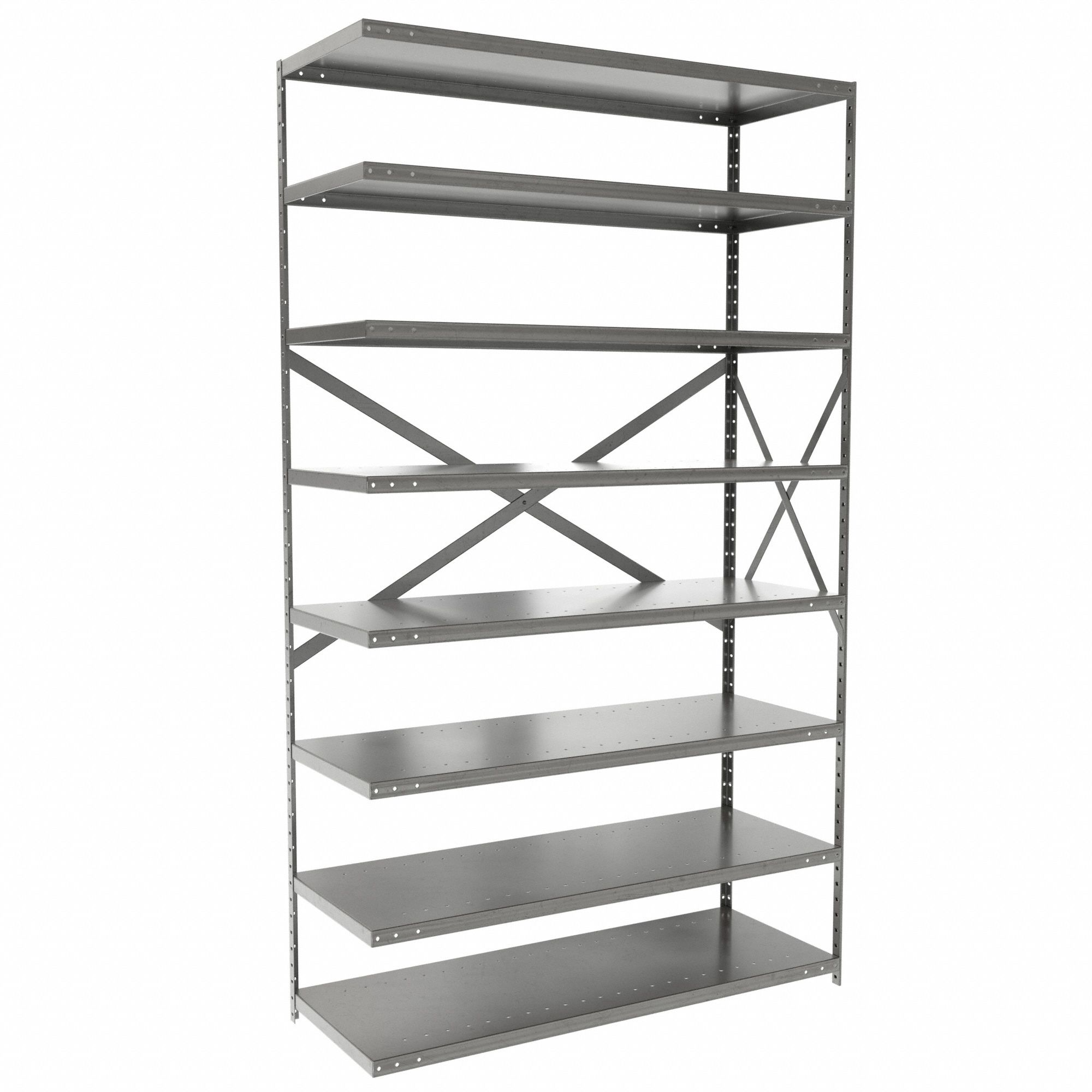 Metal Shelving: Add-On, Heavy-Duty, 48 in x 18 in, 84 in Overall Ht, 8 Shelves