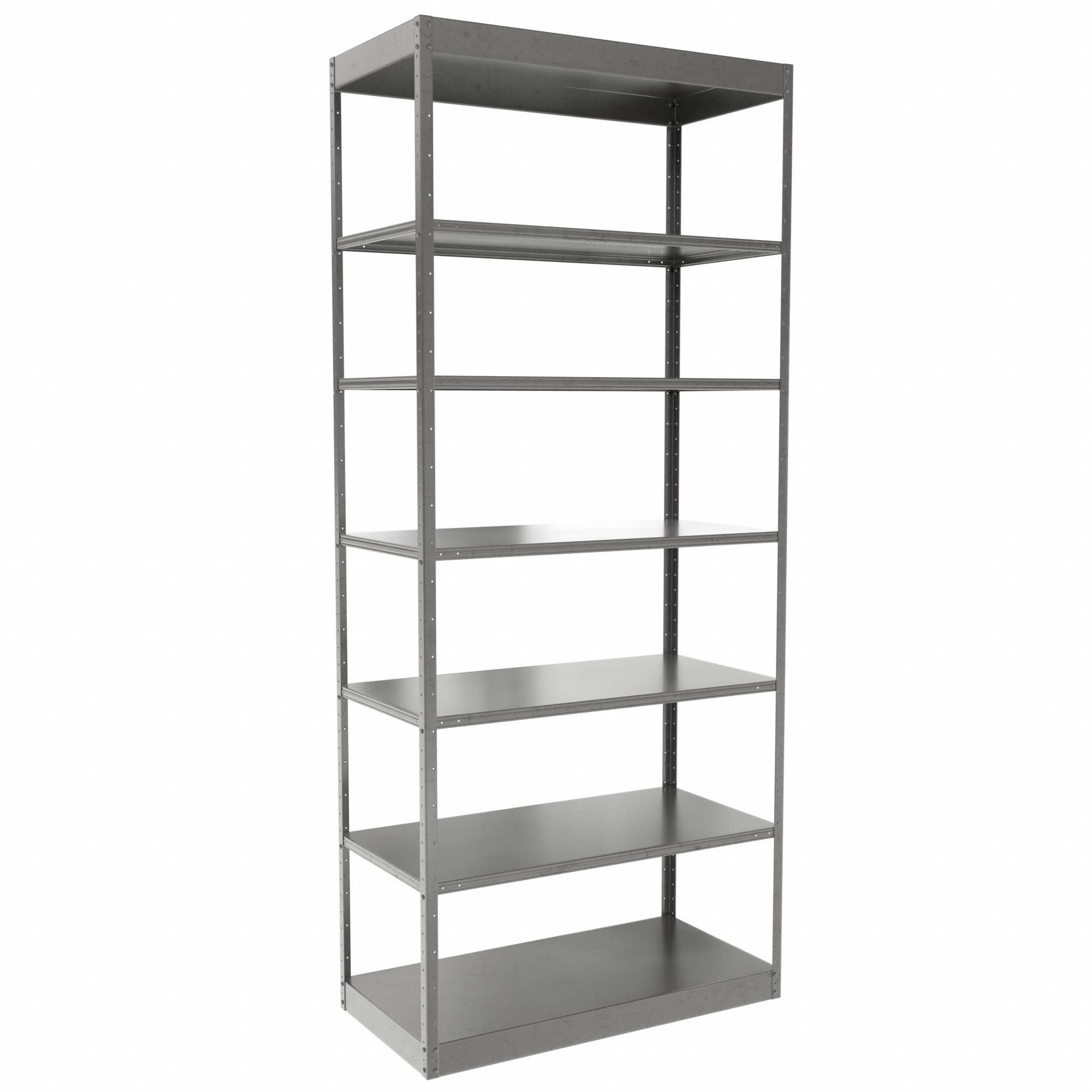 Metal Shelving: Standalone, Heavy-Duty, 36 in x 18 in, 84 in Overall Ht, 7 Shelves