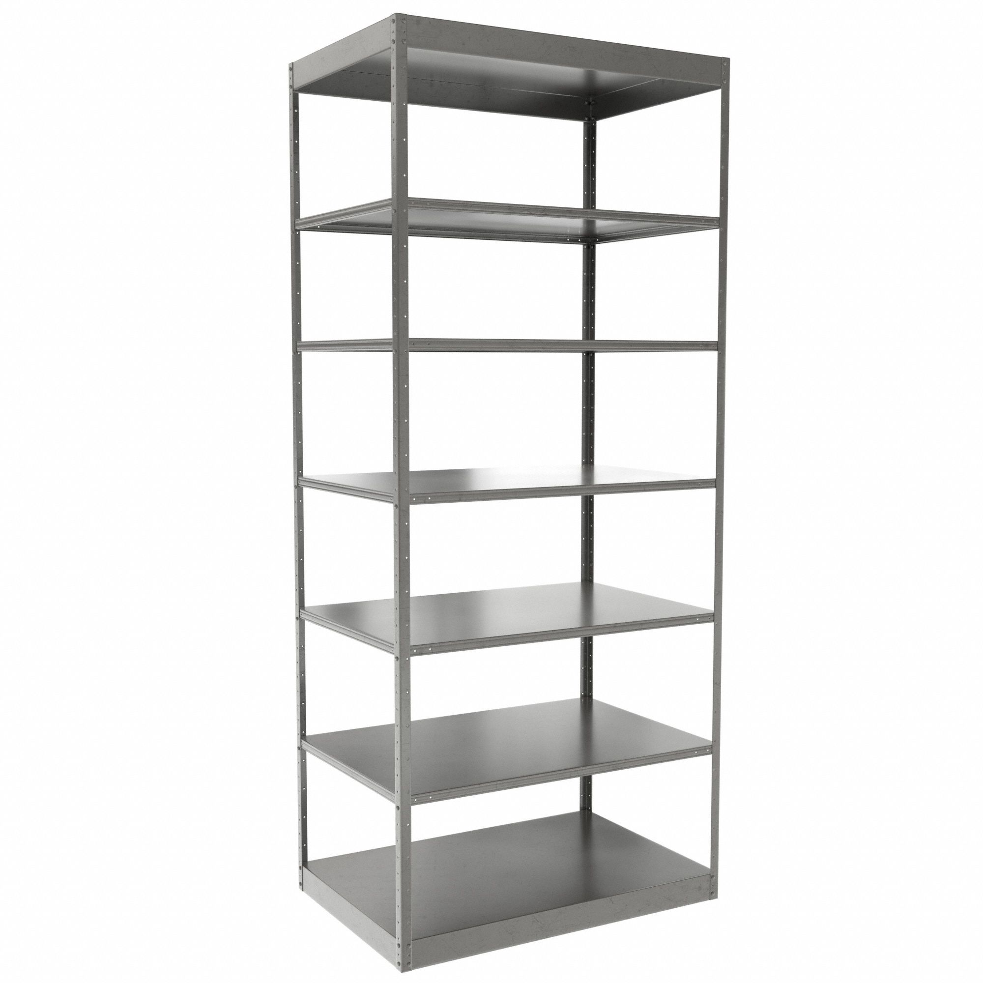Metal Shelving: Standalone, Heavy-Duty, 36 in x 24 in, 84 in Overall Ht, 7 Shelves