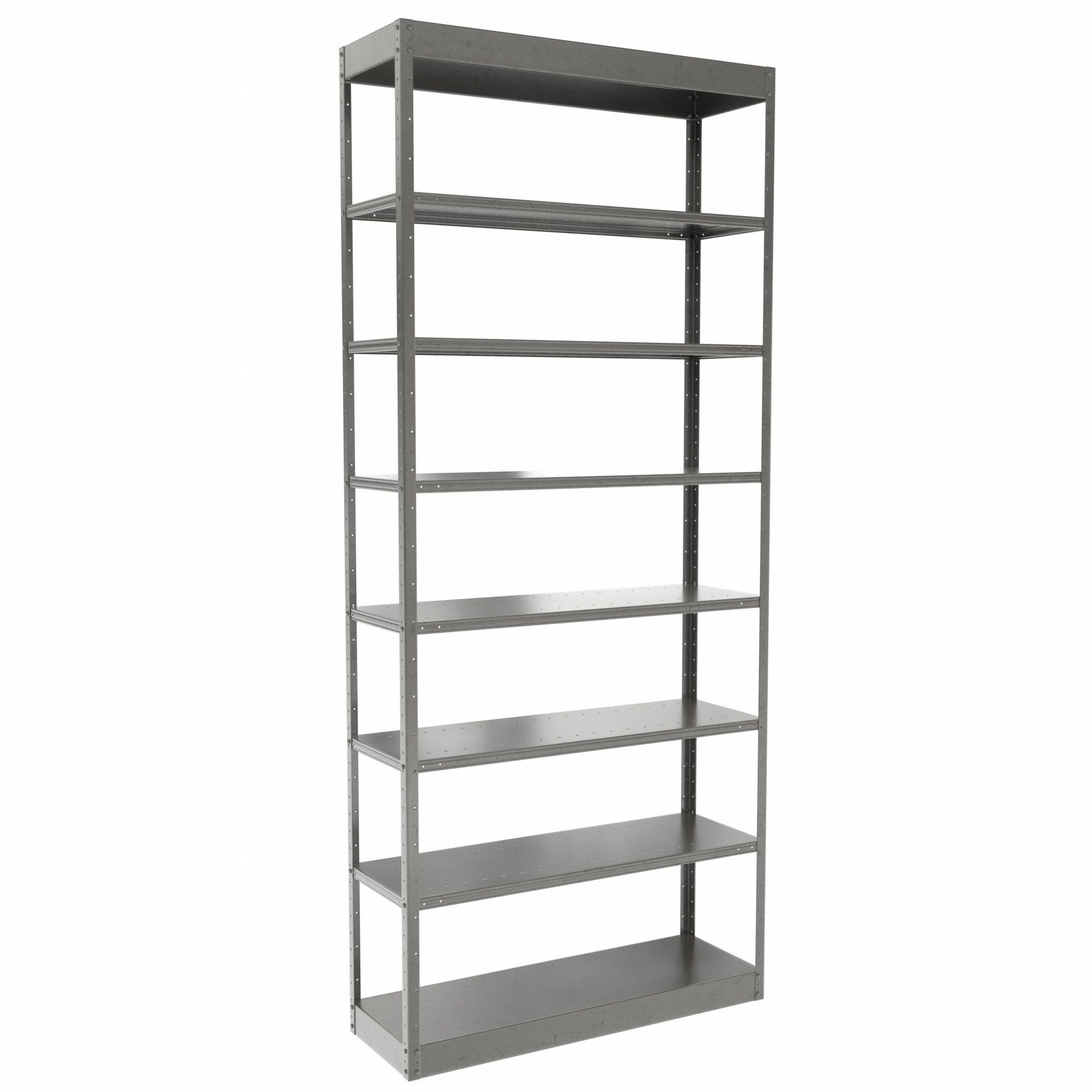 Metal Shelving: Standalone, Heavy-Duty, 36 in x 12 in, 84 in Overall Ht, 8 Shelves