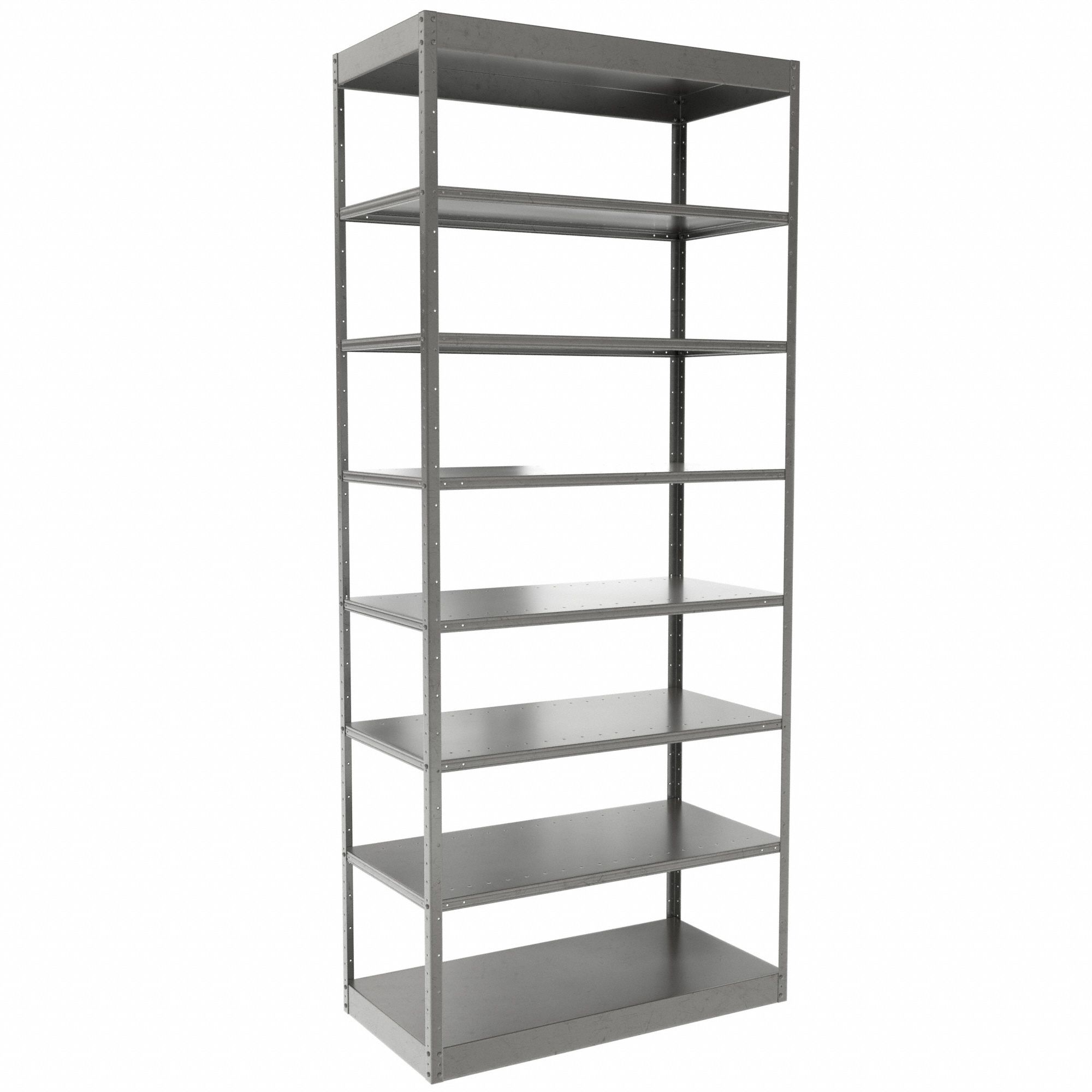 Metal Shelving: Standalone, Heavy-Duty, 36 in x 18 in, 84 in Overall Ht, 8 Shelves