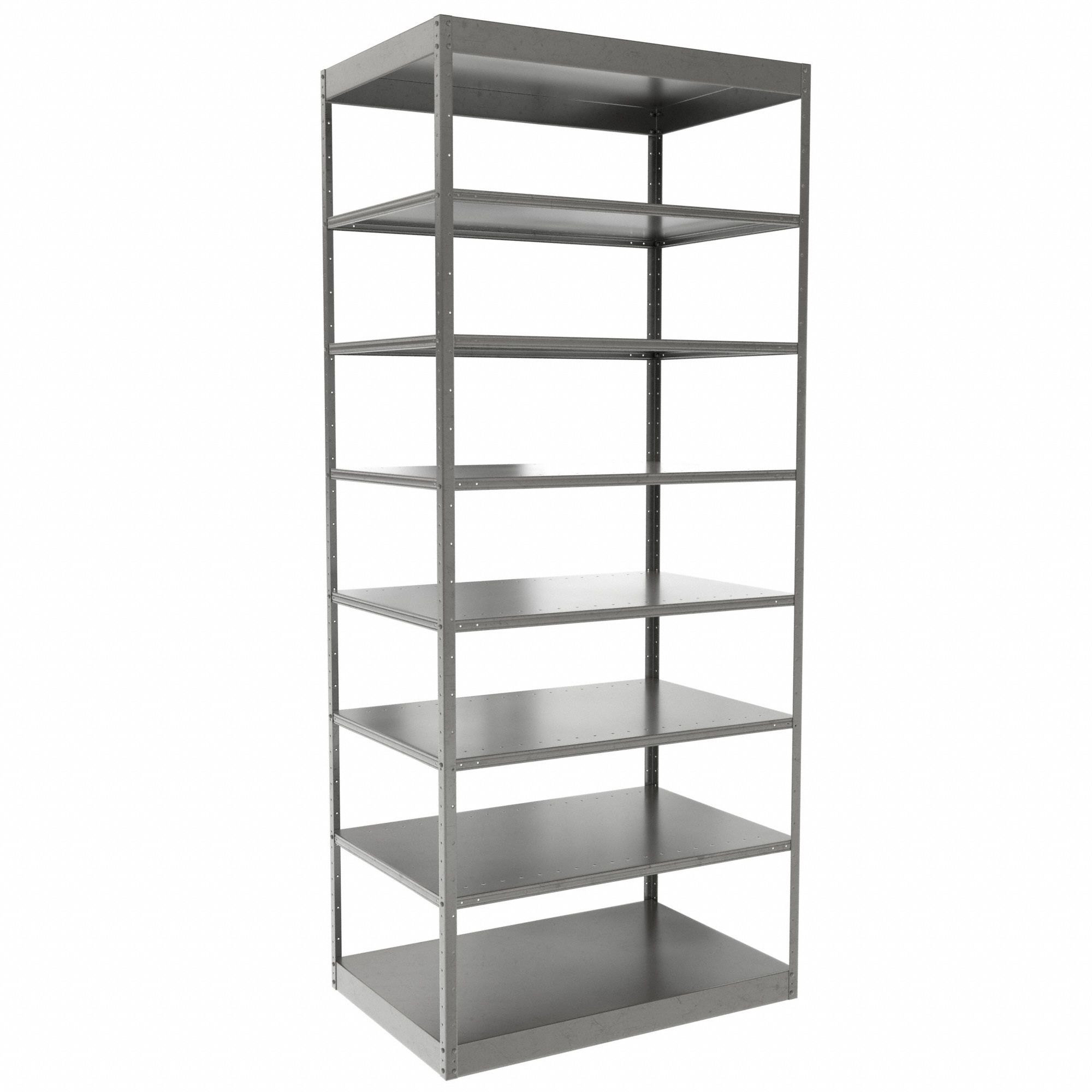 Metal Shelving: Standalone, Heavy-Duty, 36 in x 24 in, 84 in Overall Ht, 8 Shelves