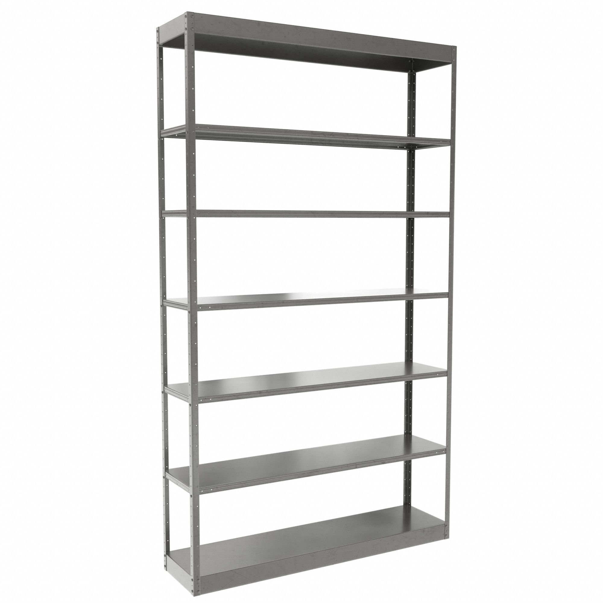 Metal Shelving: Standalone, Heavy-Duty, 48 in x 12 in, 84 in Overall Ht, 7 Shelves