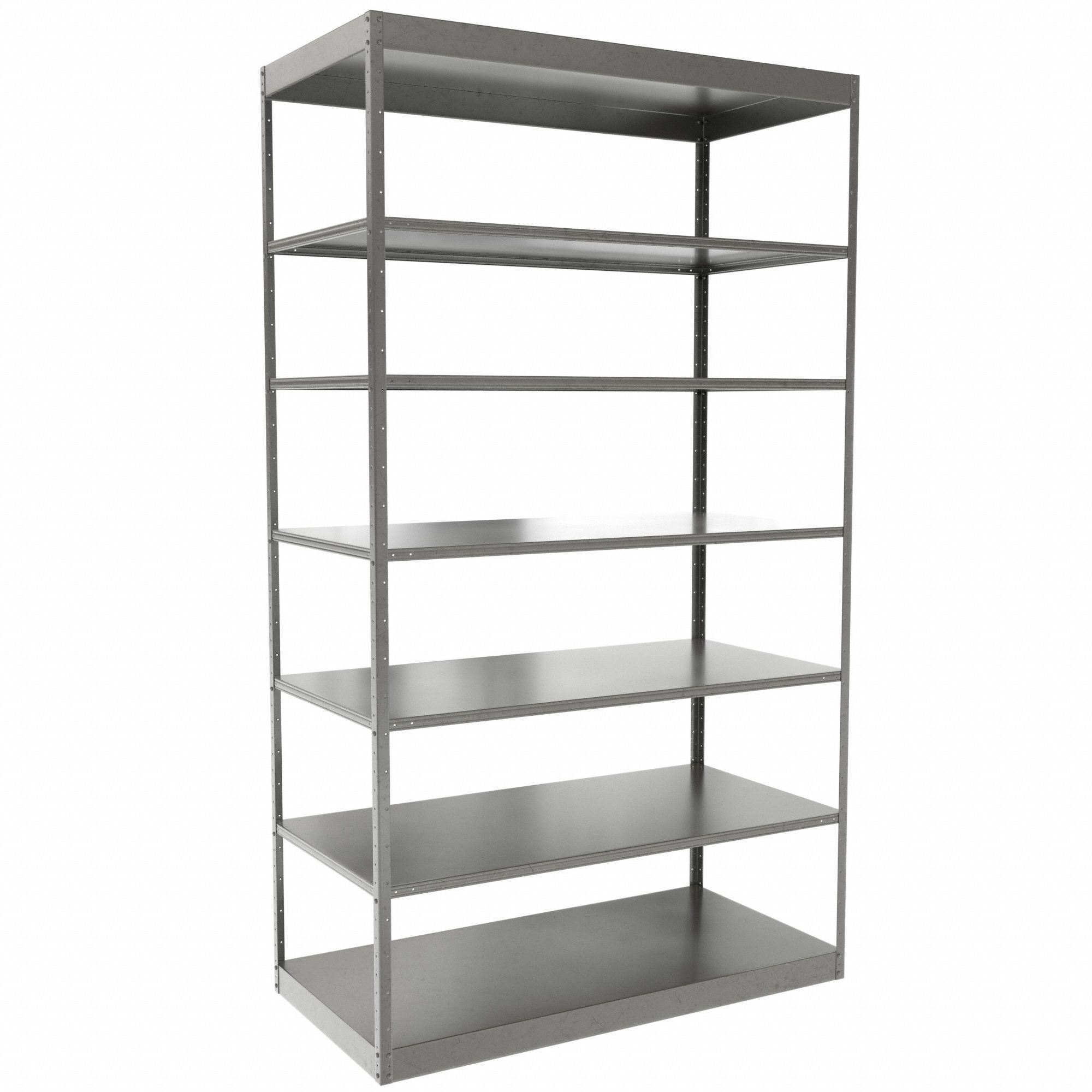 Metal Shelving: Standalone, Heavy-Duty, 48 in x 24 in, 84 in Overall Ht, 7 Shelves