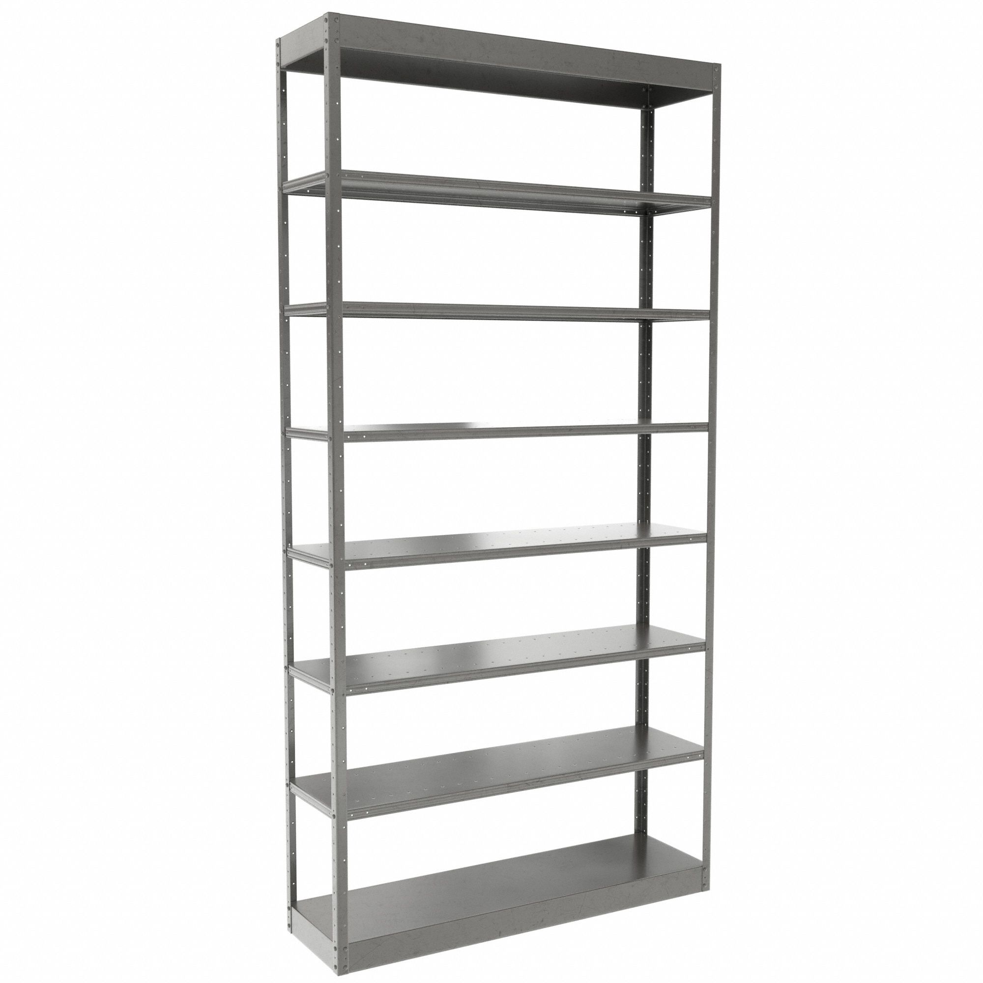 Metal Shelving: Standalone, Heavy-Duty, 48 in x 12 in, 84 in Overall Ht, 8 Shelves