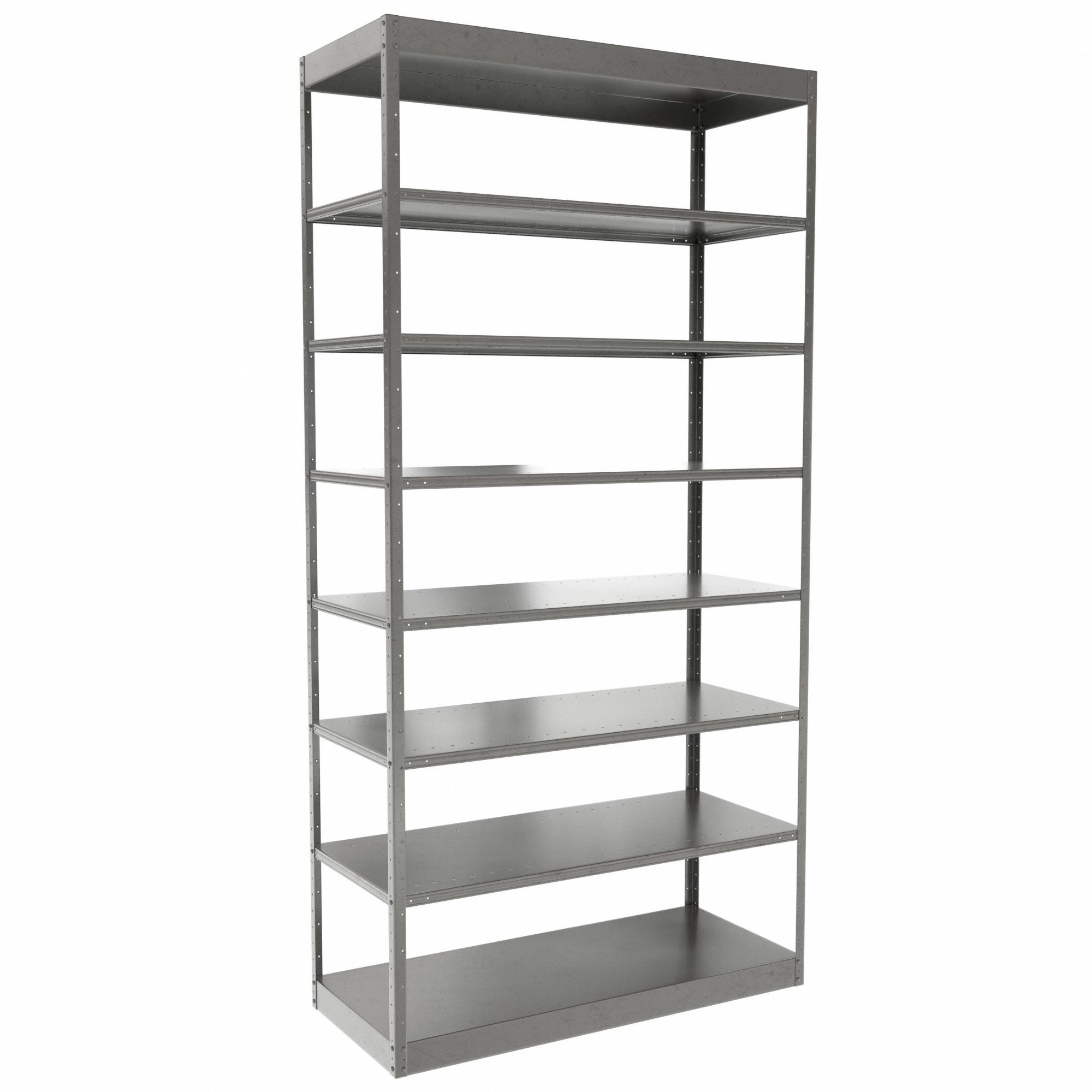 Metal Shelving: Standalone, Heavy-Duty, 48 in x 18 in, 84 in Overall Ht, 8 Shelves