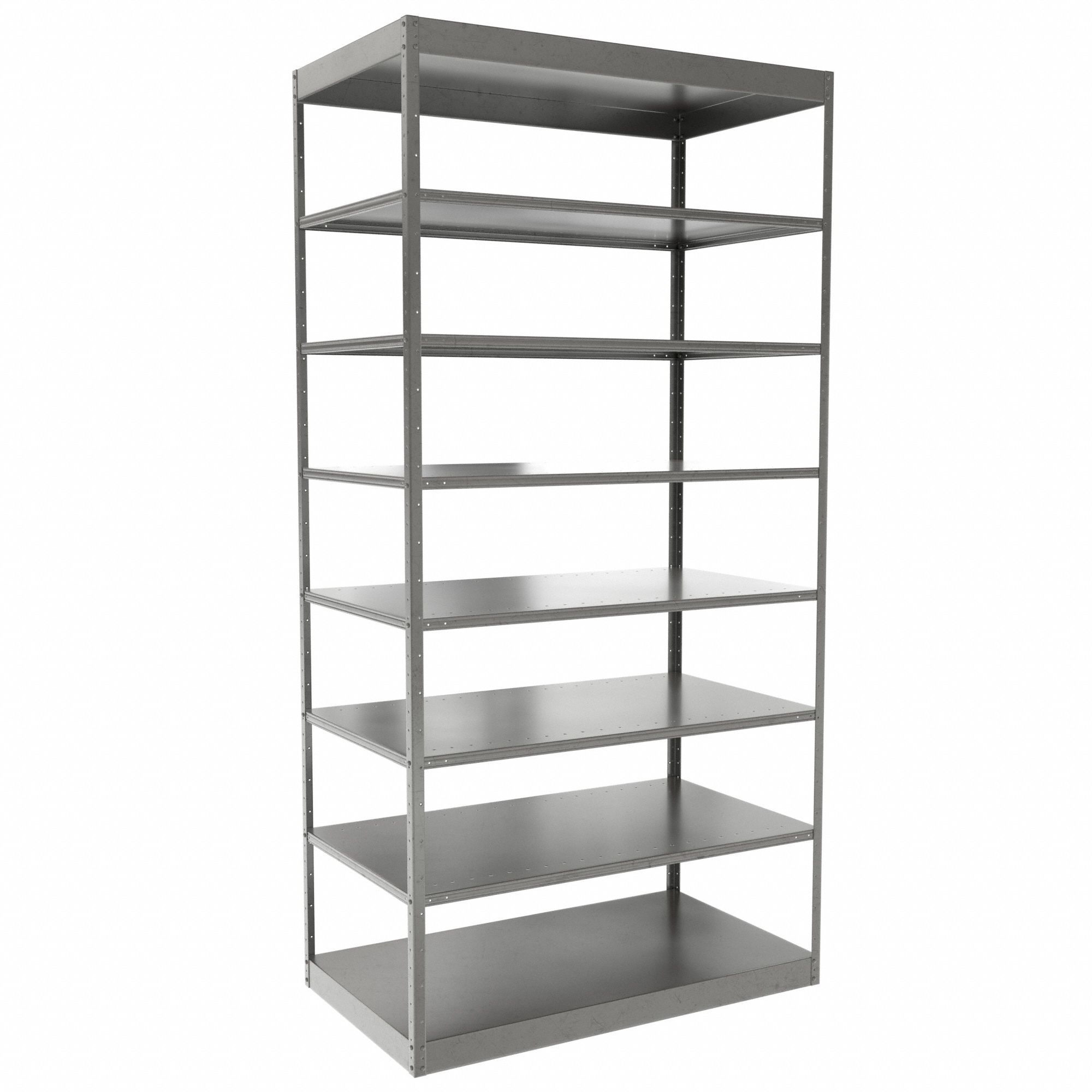Metal Shelving: Standalone, Heavy-Duty, 48 in x 24 in, 84 in Overall Ht, 8 Shelves