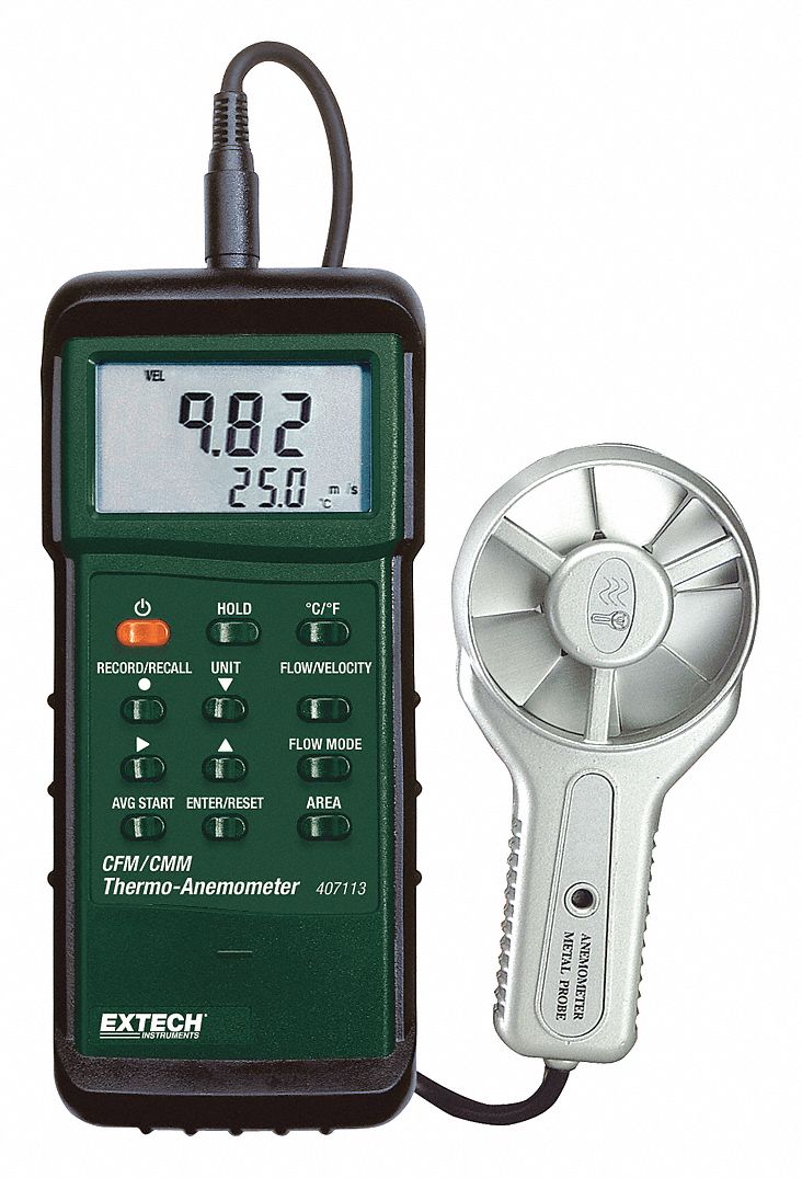 Anemometer, Rotating Vane and Thermistor, No, No, 100 to 6,890 fpm Velocity  (FPM)