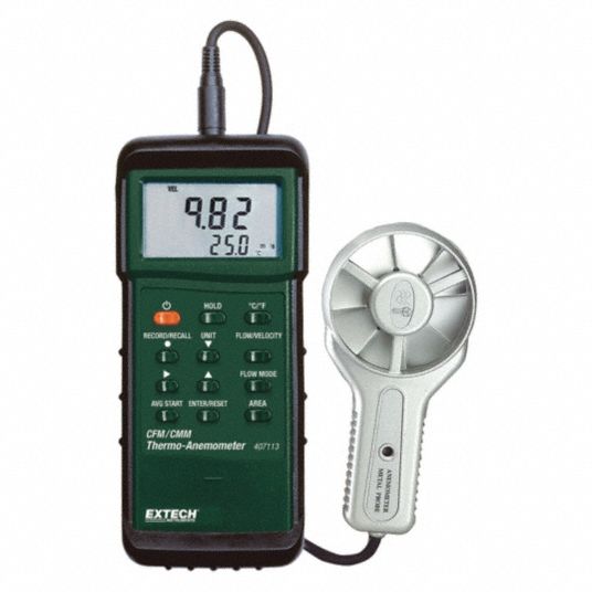 EXTECH, 1 fpm Air Velocity Resolution, CFM, Anemometer - 1BP96|407113 ...