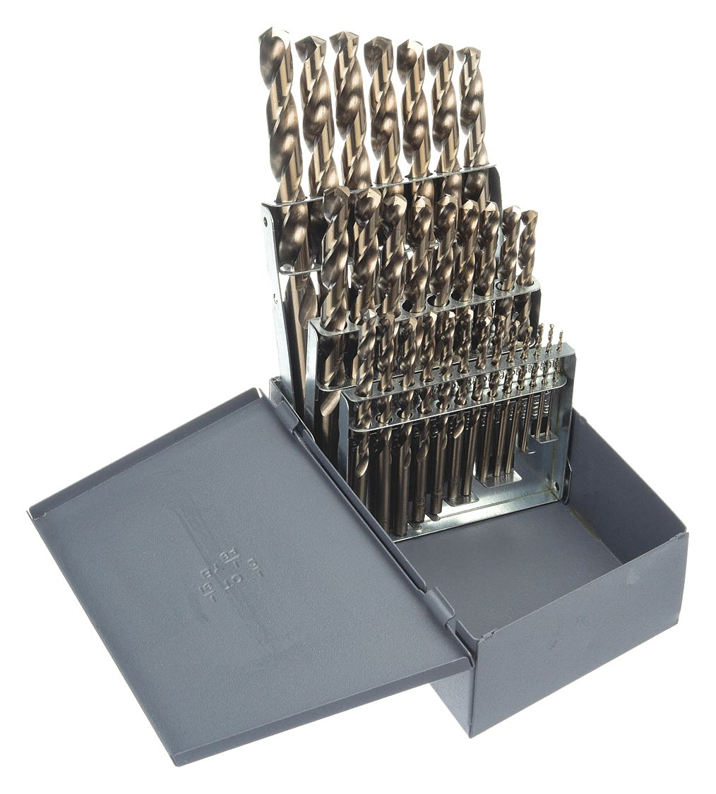 JOBBER LENGTH DRILL BIT SET, 1/16 IN SMALLEST BIT, ½ IN LARGEST BIT, 4XD