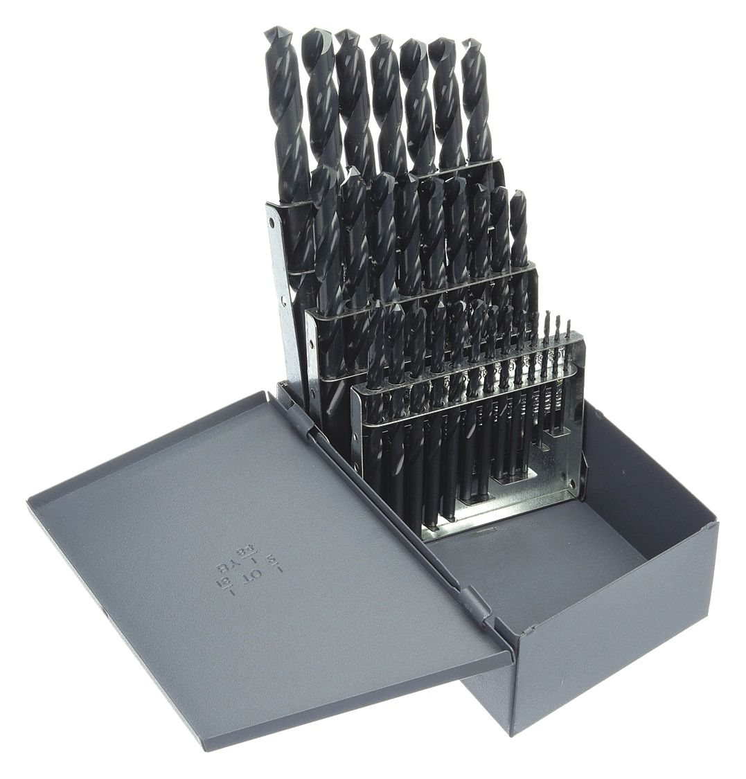 JOBBER LENGTH DRILL BIT SET, 1/16 IN SMALLEST BIT, ½ IN LARGEST BIT, 4XD