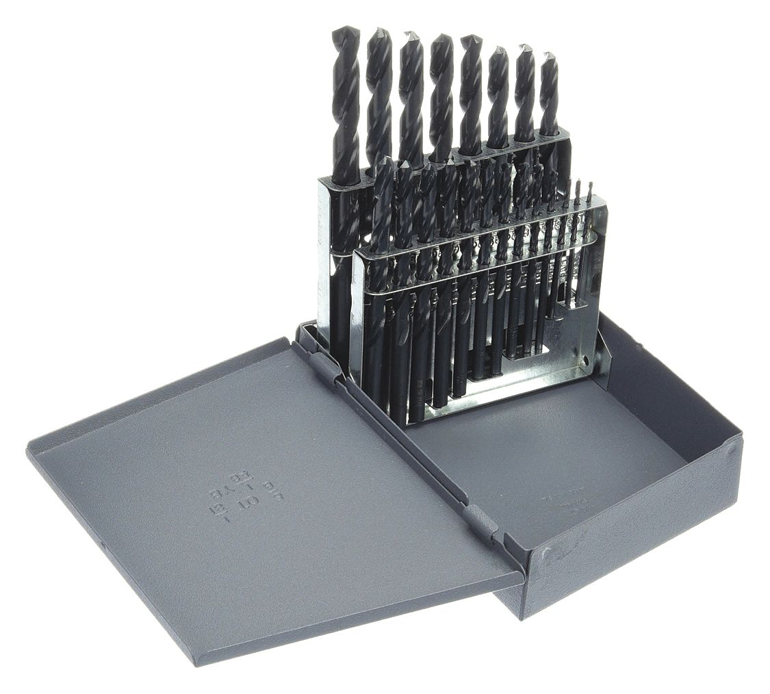 1801 JOBBER LENGTH DRILL BIT SET, RH, STEAM OXIDE, 135 ° , HSS, STRAIGHT SHANK, HEAVY DUTY, 21 PC