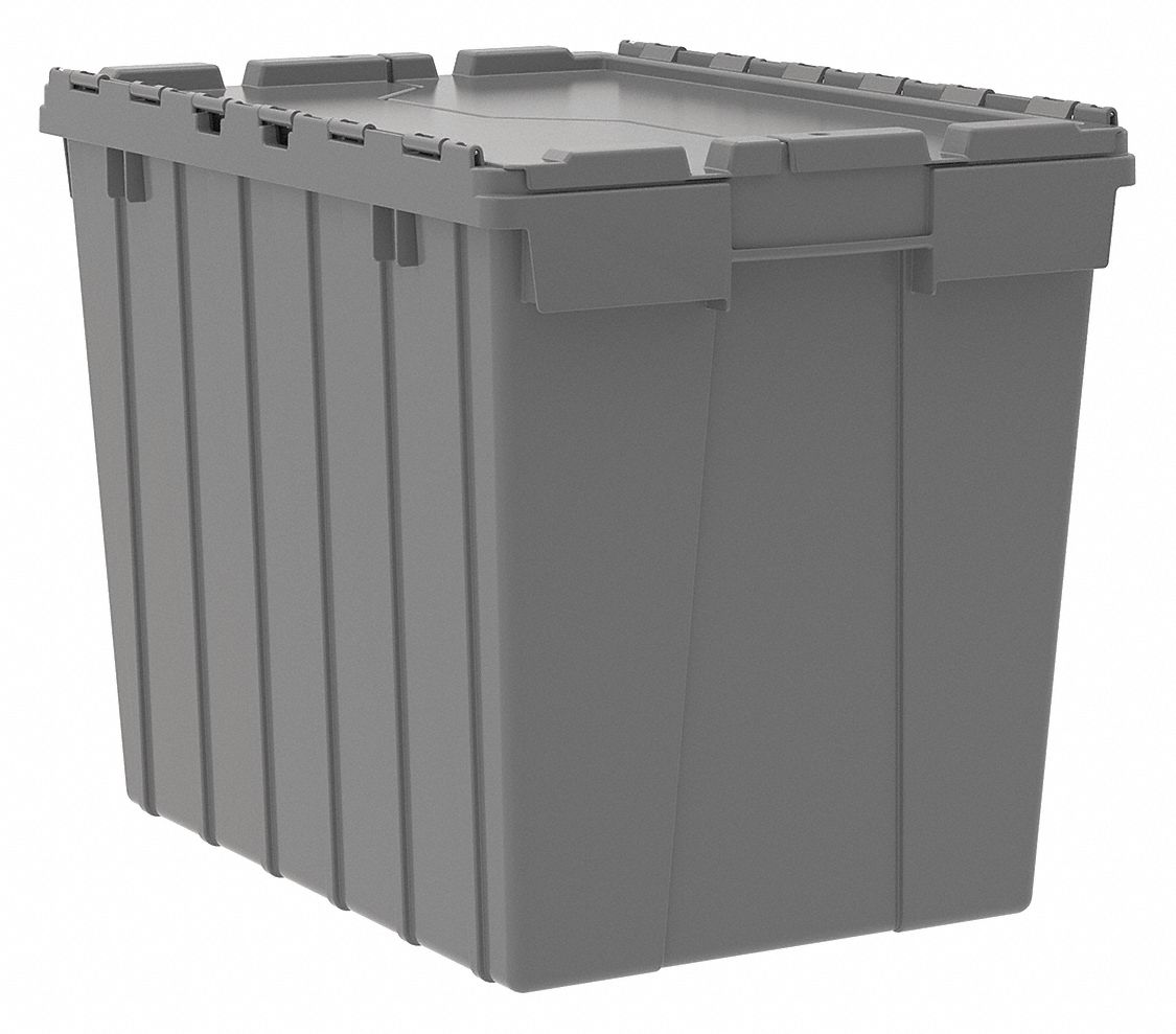 Attached Lid Container,2.28 cu ft,Gray