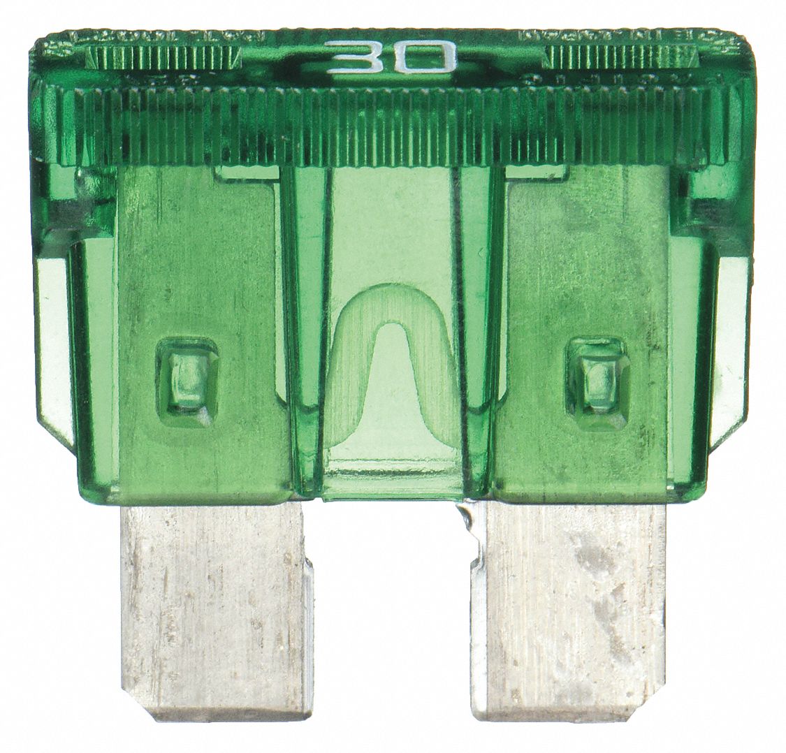 AUTOMOTIVE FUSE, 30 AMPS, 32V DC, GREEN, NONINDICATING, FAST ACTING, ¾ IN L