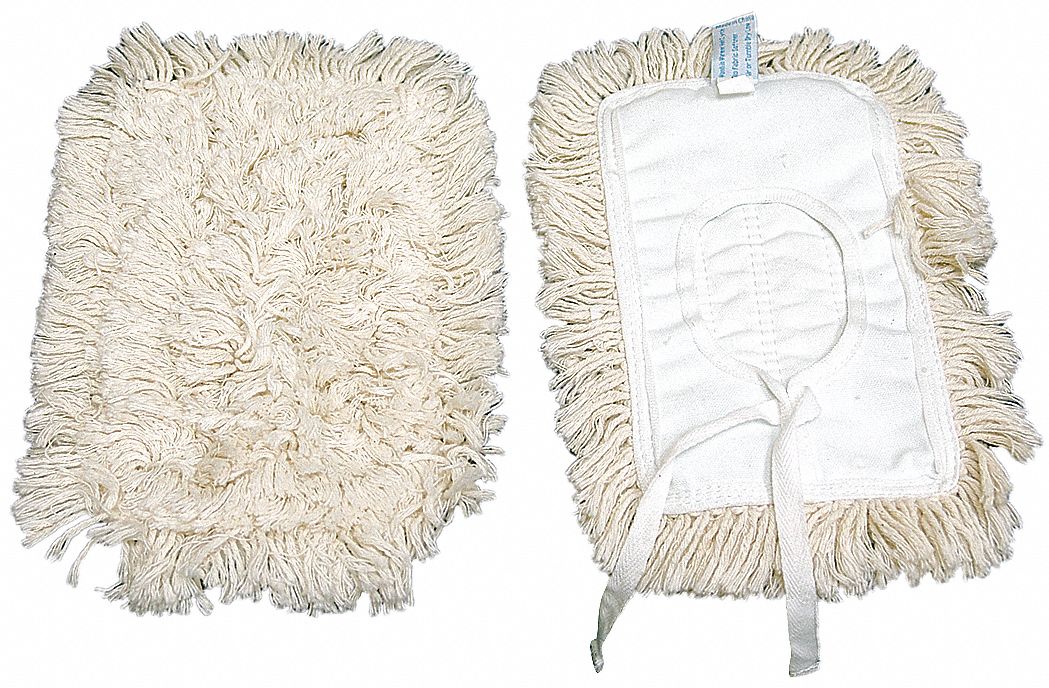 MOP HEAD, TIE ON, COTTON, 9 IN W, 5 IN D, LAUNDERABLE, WHITE, SLIDE ON, LAUNDERABLE