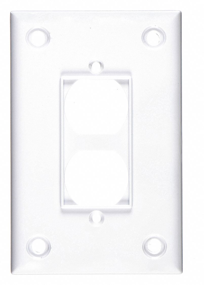DUPLEX RECEPTACLE WALL PLATE, DUPLEX OUTLET, PLASTIC, WHITE, 1 OUTLET OPENING, 0 SWITCH OPENINGS