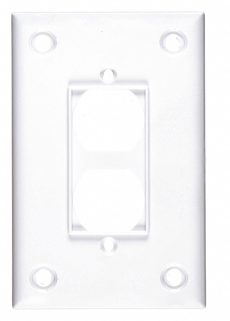 DUPLEX RECEPTACLE WALL PLATE, DUPLEX OUTLET, PLASTIC, WHITE, 1 OUTLET OPENING, 0 SWITCH OPENINGS