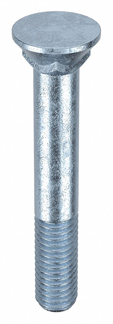 Plow Bolt: #3 Flat, 7/16"-14 Thread Size, 3 1/2 in Lg, Steel, Grade 5, Zinc-Plated, 10 PK
