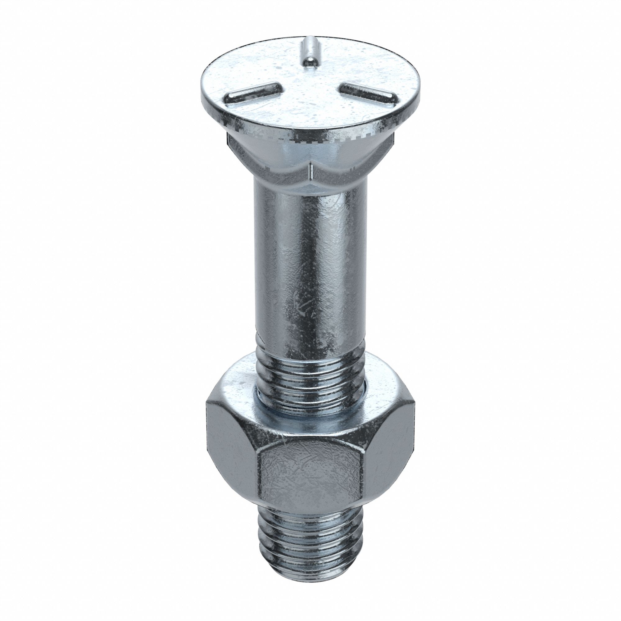 Plow Bolt: #3 Flat, 1/2"-13 Thread Size, 2 1/2 in Lg, Steel, Grade 5, Zinc-Plated, 10 PK