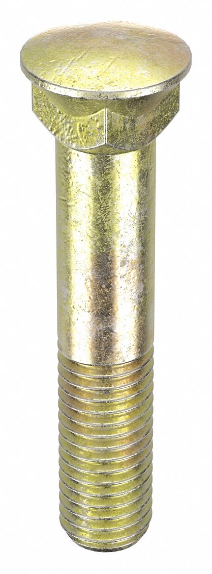 Plow Bolt: #3 Dome, 3/4"-10 Thread Size, 3 1/2 in Lg, Steel, Grade 8, Zinc Yellow, 5 PK