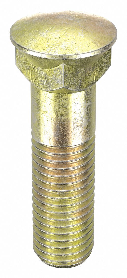 Plow Bolt: #3 Dome, 3/4"-10 Thread Size, 3 in Lg, Steel, Grade 8, Zinc Yellow, 5 PK