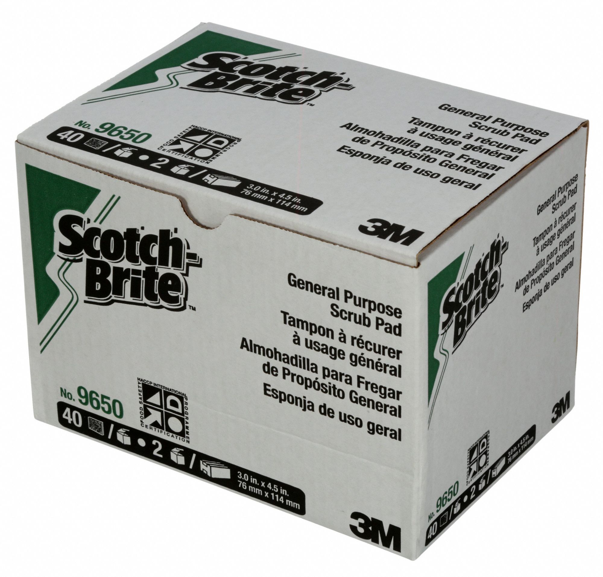 3M 4 1/2 in x 3 in Synthetic Fiber Scouring Pad, Green, 80PK 1CJ70