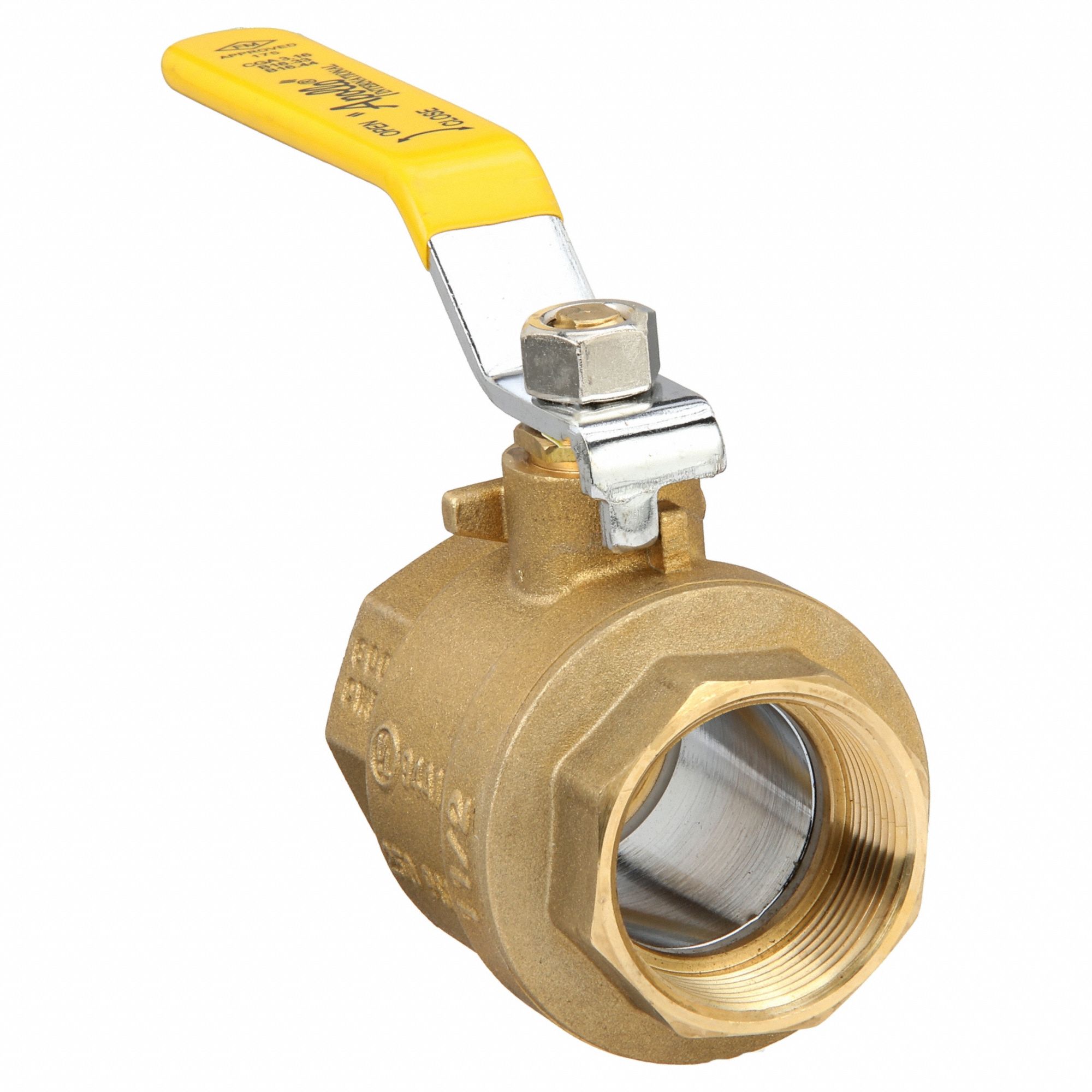 Manual Two-Way Ball Valve: 1 1/2 in, Brass, Straight, FNPT x FNPT, Full Port Ball Port, Lever