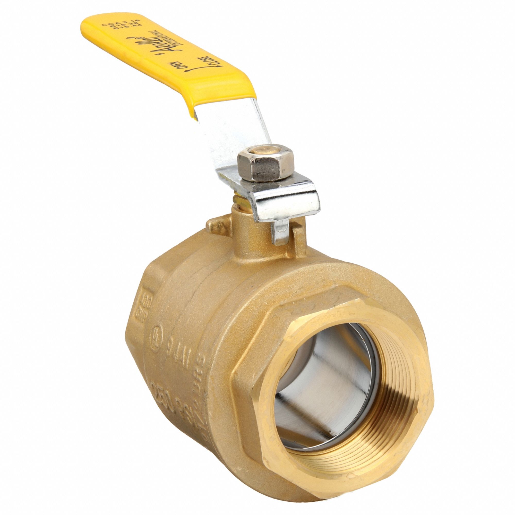 Manual Two-Way Ball Valve: 2 1/2 in, Brass, Straight, FNPT x FNPT, Full Port Ball Port, Lever