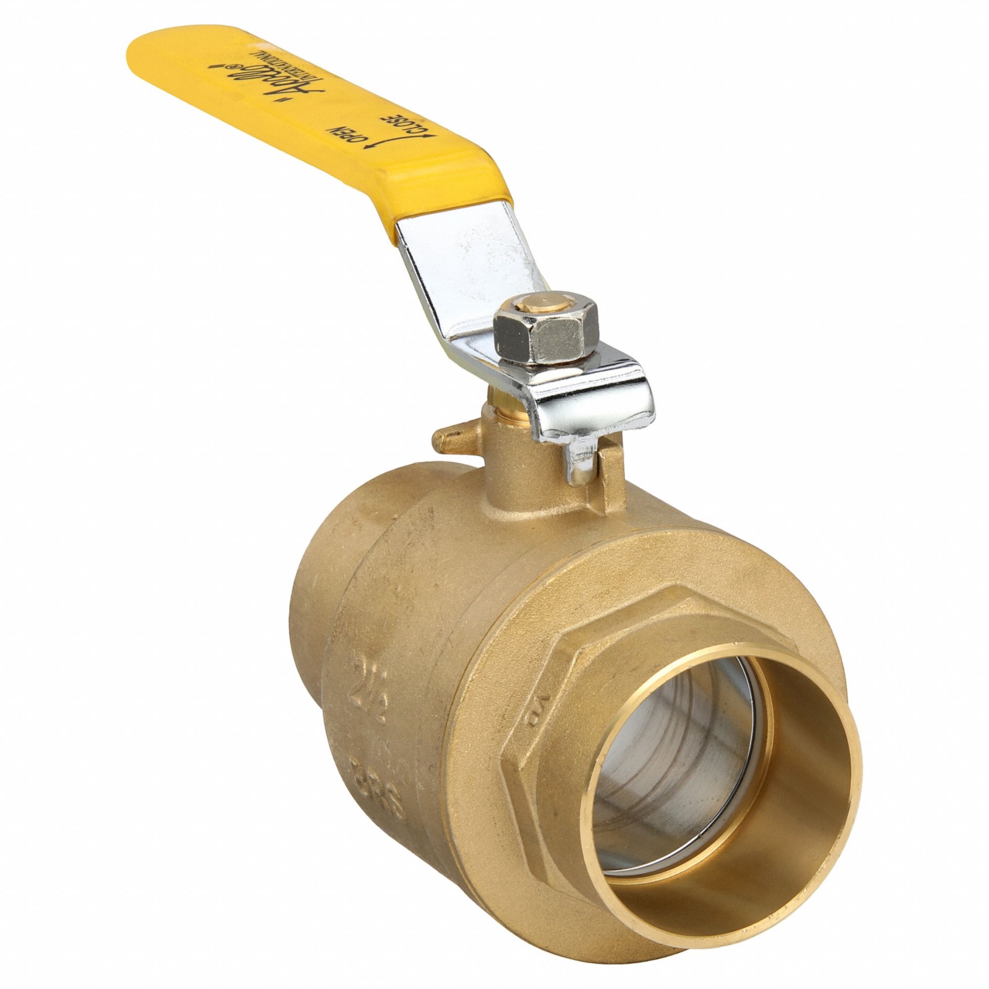 Manual Two-Way Ball Valve: 2 1/2 in, Brass, Straight, Sweat x Sweat, Full Port Ball Port
