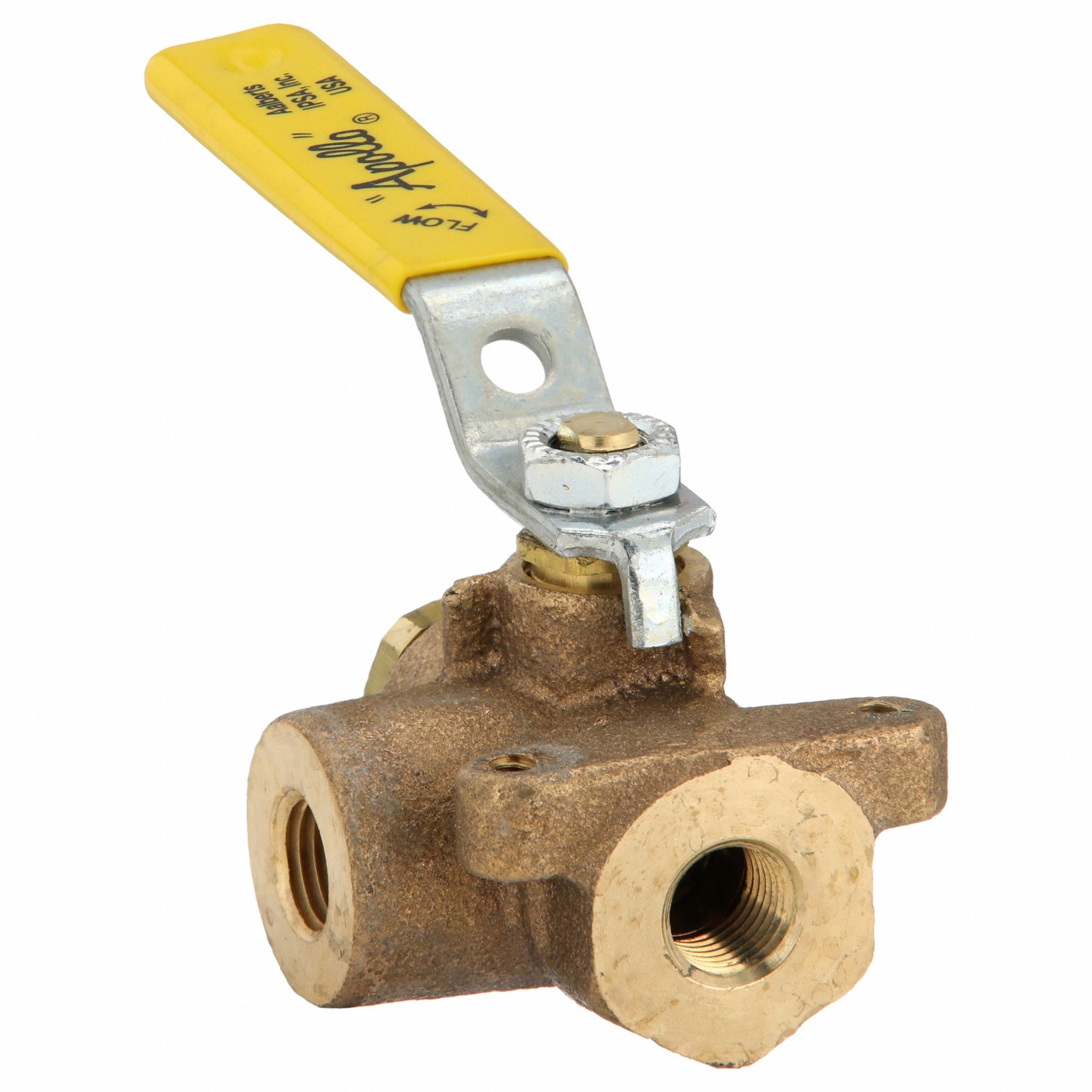 Manual Three-Way Ball Valve: 1/4 in, Bronze, L Flow, FNPT x FNPT x FNPT, Std Port Ball Port