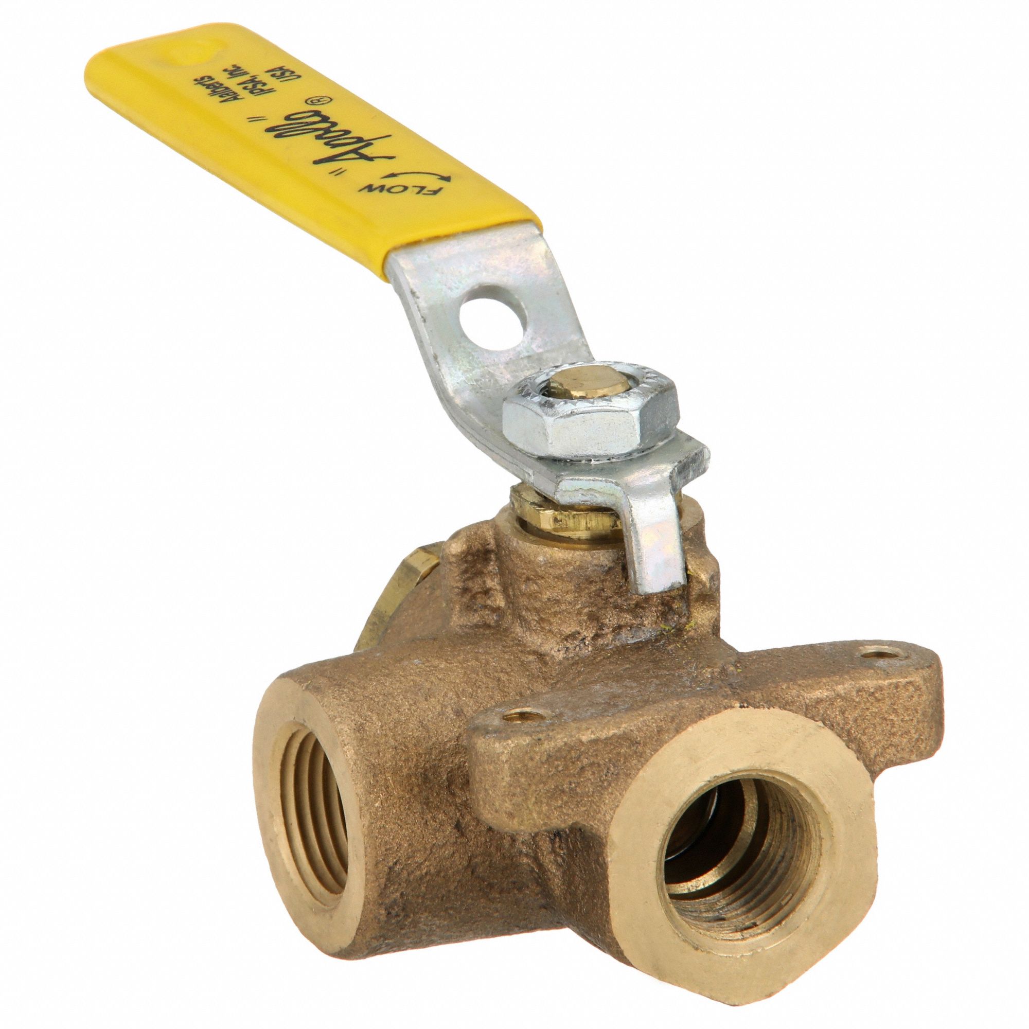 Manual Three-Way Ball Valve: 3/8 in, Bronze, L Flow, FNPT x FNPT x FNPT, Std Port Ball Port