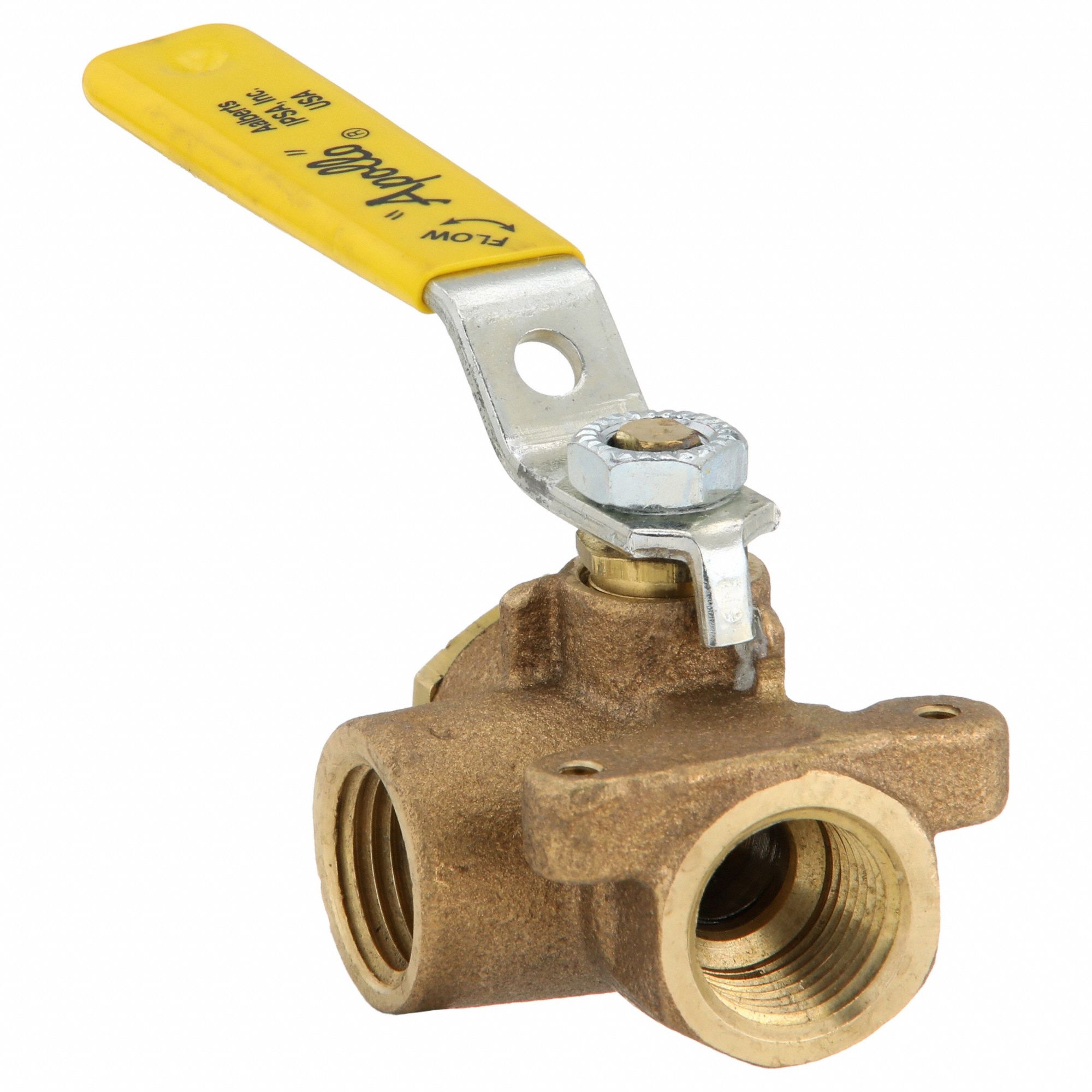 Manual Three-Way Ball Valve: 1/2 in, Bronze, L Flow, FNPT x FNPT x FNPT, Std Port Ball Port