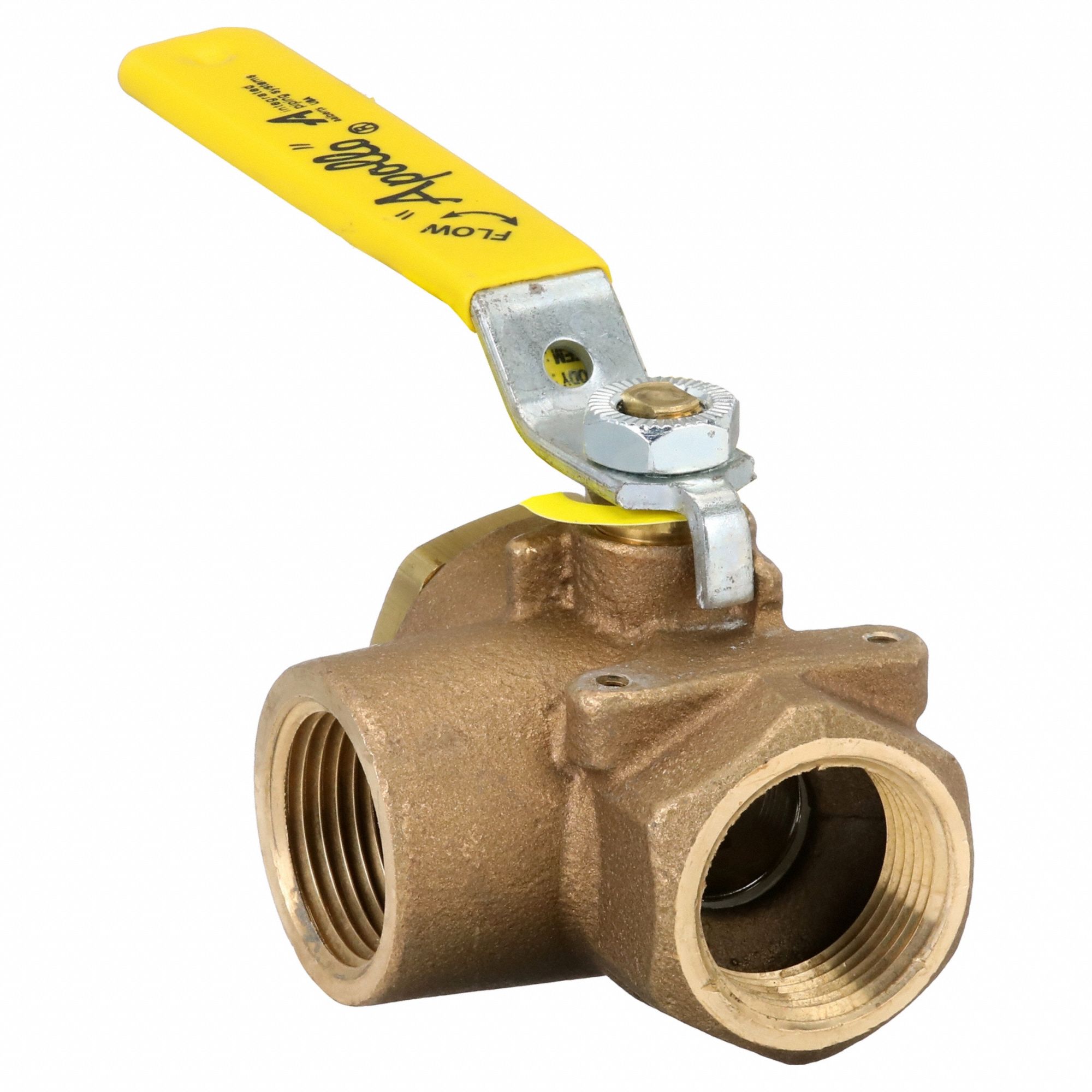 Manual Three-Way Ball Valve: 1 in, Bronze, L Flow, FNPT x FNPT x FNPT, Std Port Ball Port