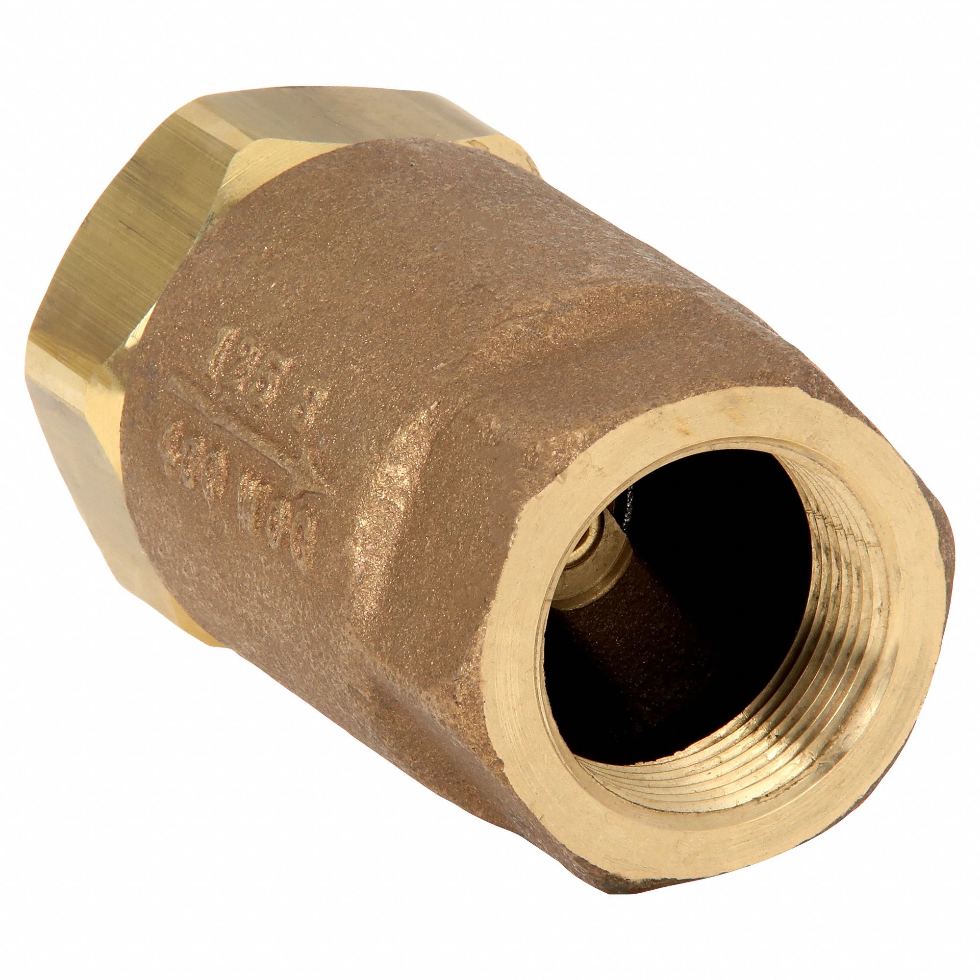 BALL CONE SPRING CHECK VALVE, BALL, INLINE VALVE BODY, BRONZE, 1½ IN PIPE, STANDARD, RPTFE