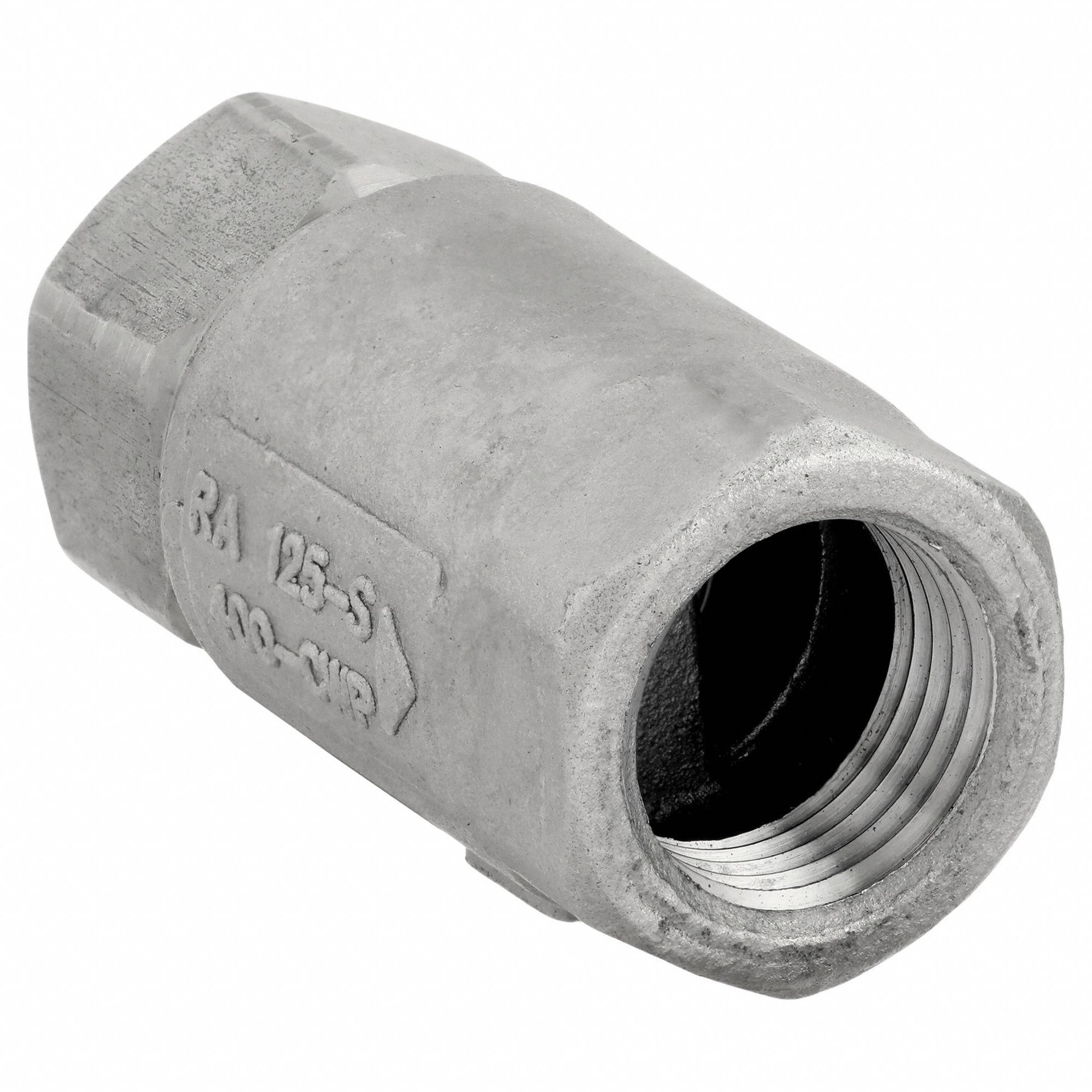 BALL CONE SPRING CHECK VALVE, BALL, INLINE VALVE BODY, CF8M STAINLESS STEEL, ½ IN PIPE