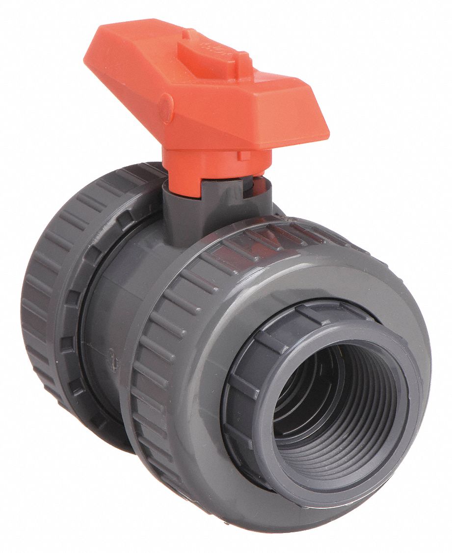 MANUAL TWO-WAY BALL VALVE: 1¼ IN, PVC, STRAIGHT, FNPT X FNPT, TWO-PIECE, TEE