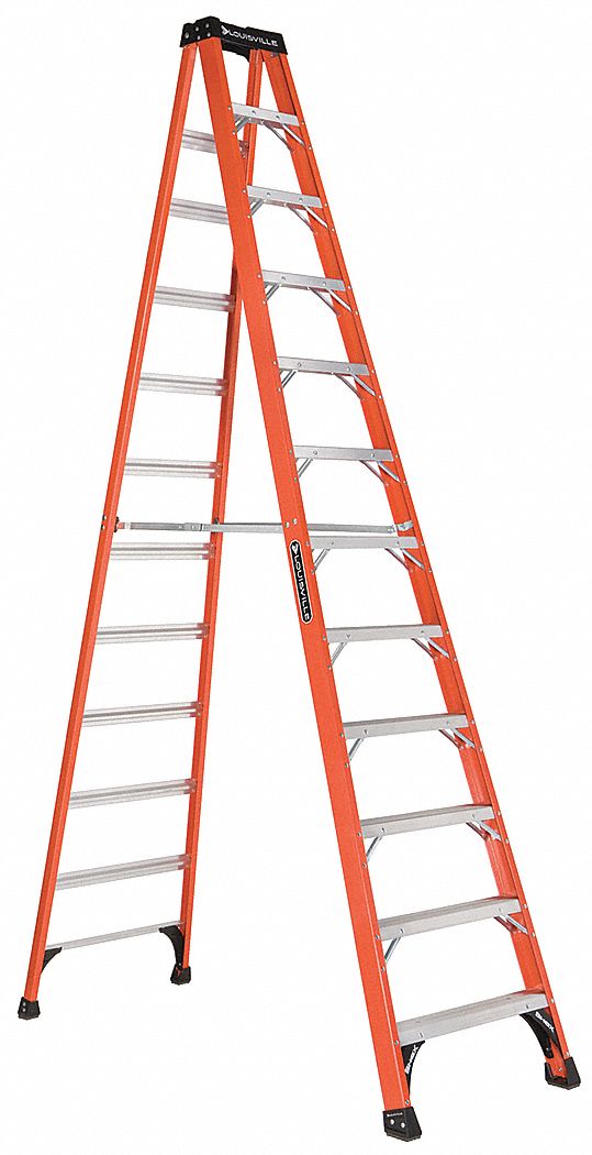 STEPLADDER, 12 FT LADDER SIZE, FIBREGLASS, 375 LB LOAD CAPACITY, 49 LB W