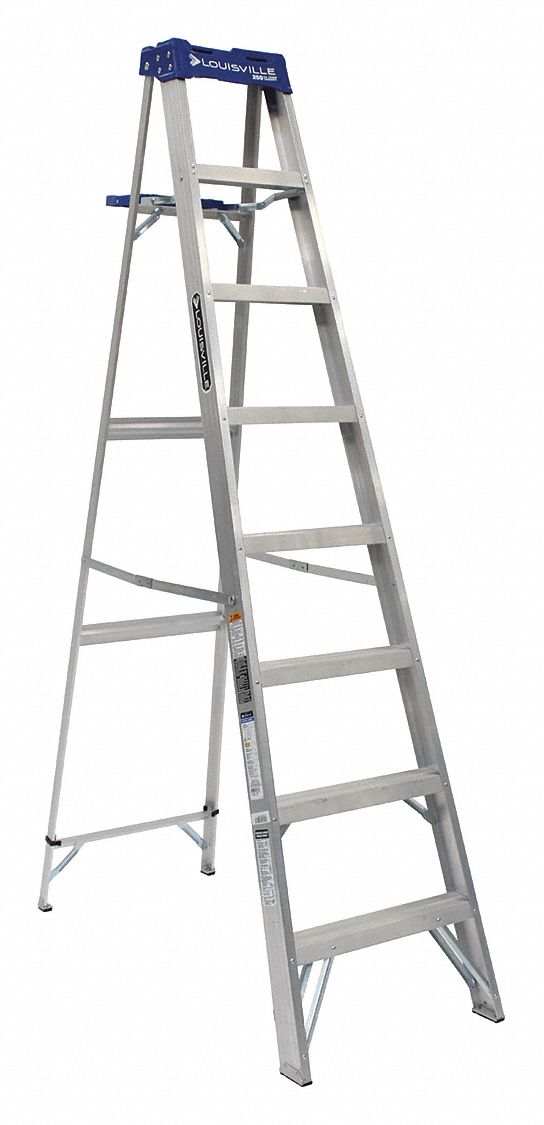 STEPLADDER, 8 FT LADDER SIZE, ALUMINUM, 250 LB LOAD CAPACITY, 22 LB W