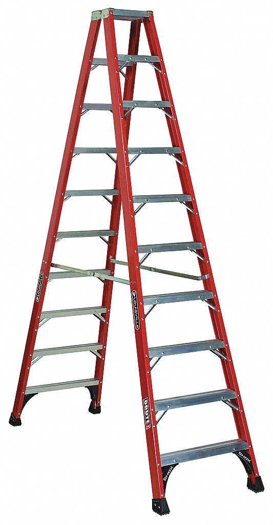 TWIN STEPLADDER, 10 FT LADDER SIZE, FIBREGLASS, 375 LB LOAD CAPACITY, 57 LB W